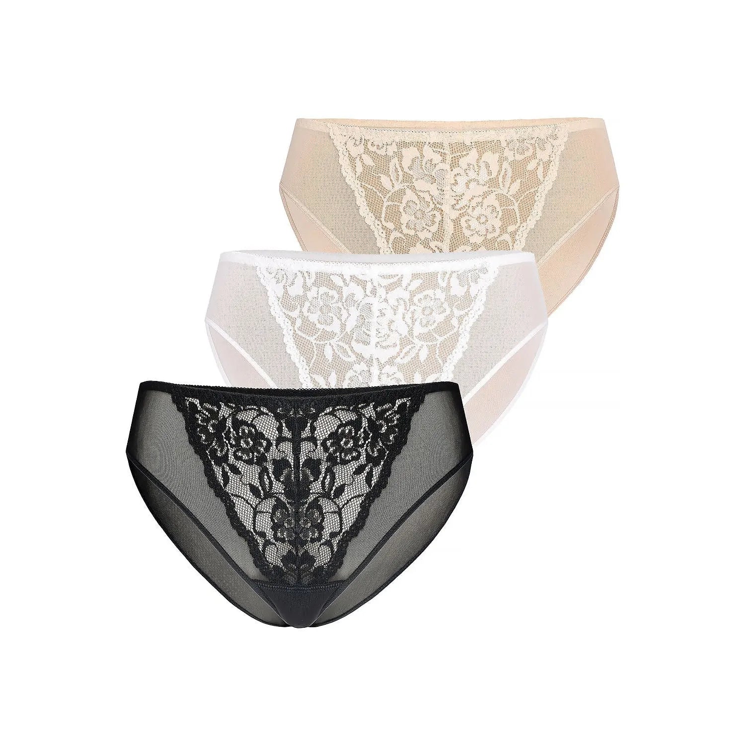 Ensemble de 3 culottes en dentelle florale Teyli, tailles basses, noir, blanc, beige, lingerie féminine élégante et confor...