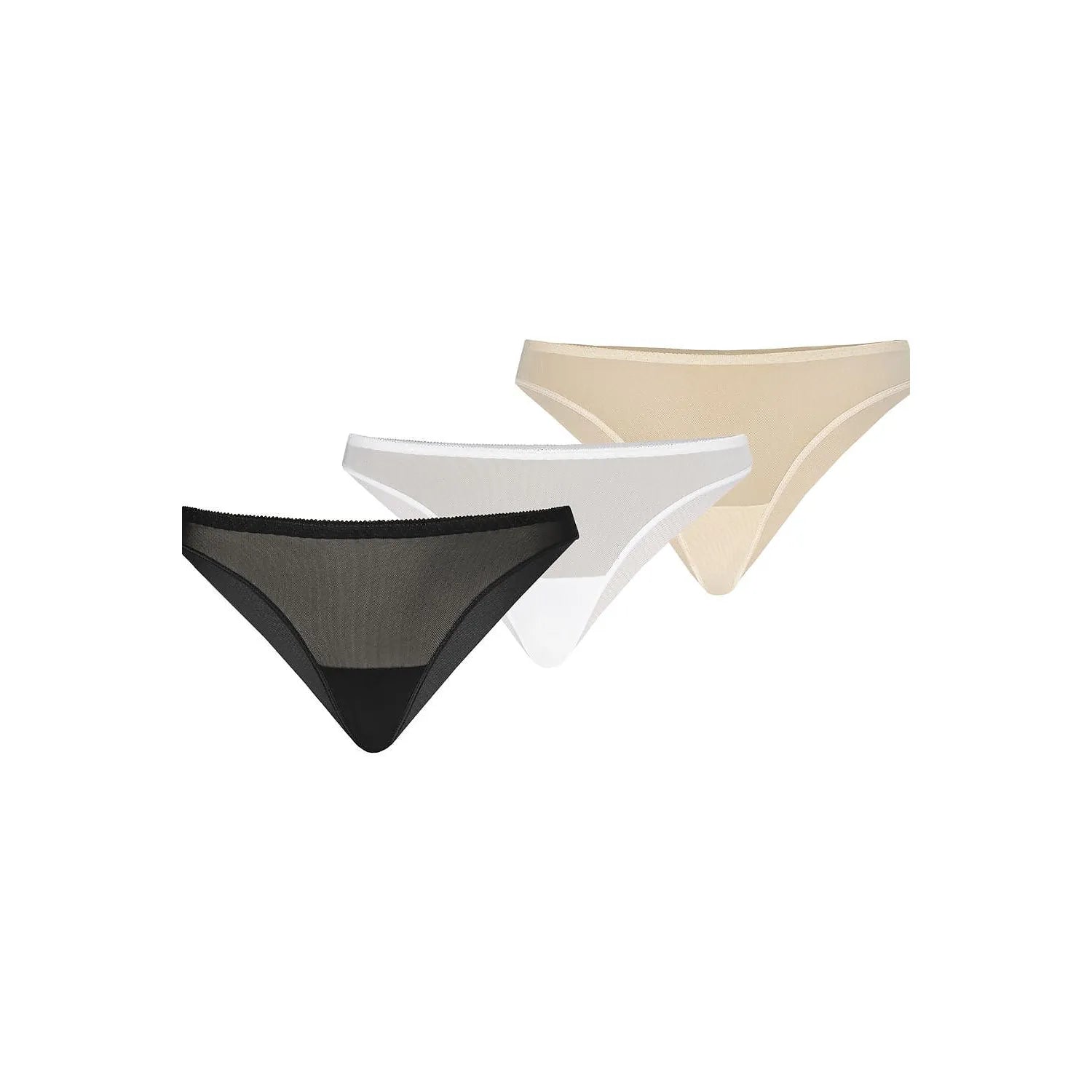 Ensemble de 3 culottes brésiliennes sans couture en maille transparente, couleurs noir, blanc et beige, taille basse.