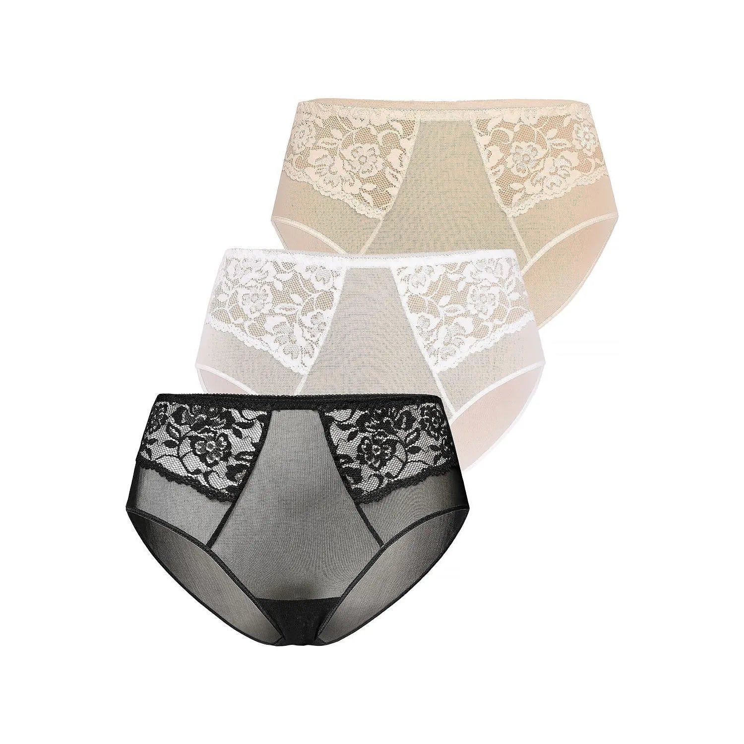 Ensemble lingerie taille haute en dentelle florale, noir, beige et blanc, élégant et confortable, coton double couche.
