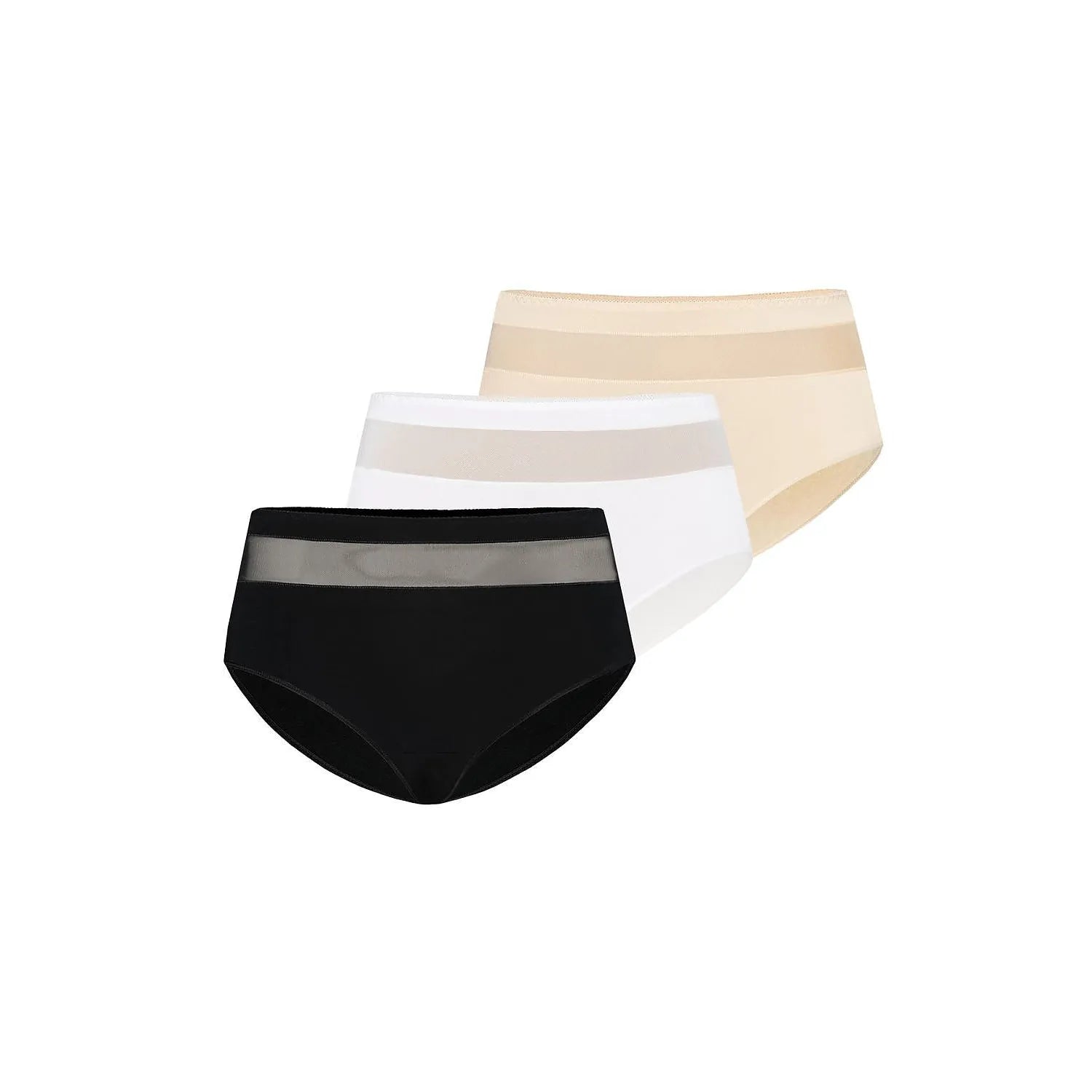 Culotte taille haute en coton Lycra, transparente, beige, noir, blanc, élégante, confortable, bande maille microfibre.