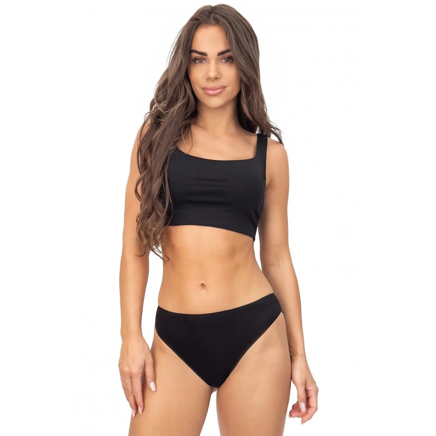 Donna culottes modèle220844 coton élasthanne dentelle taille haute sans couture invisibles discrètes confortables respirantes maintien ceinture élastique noir élégantes intemporelles