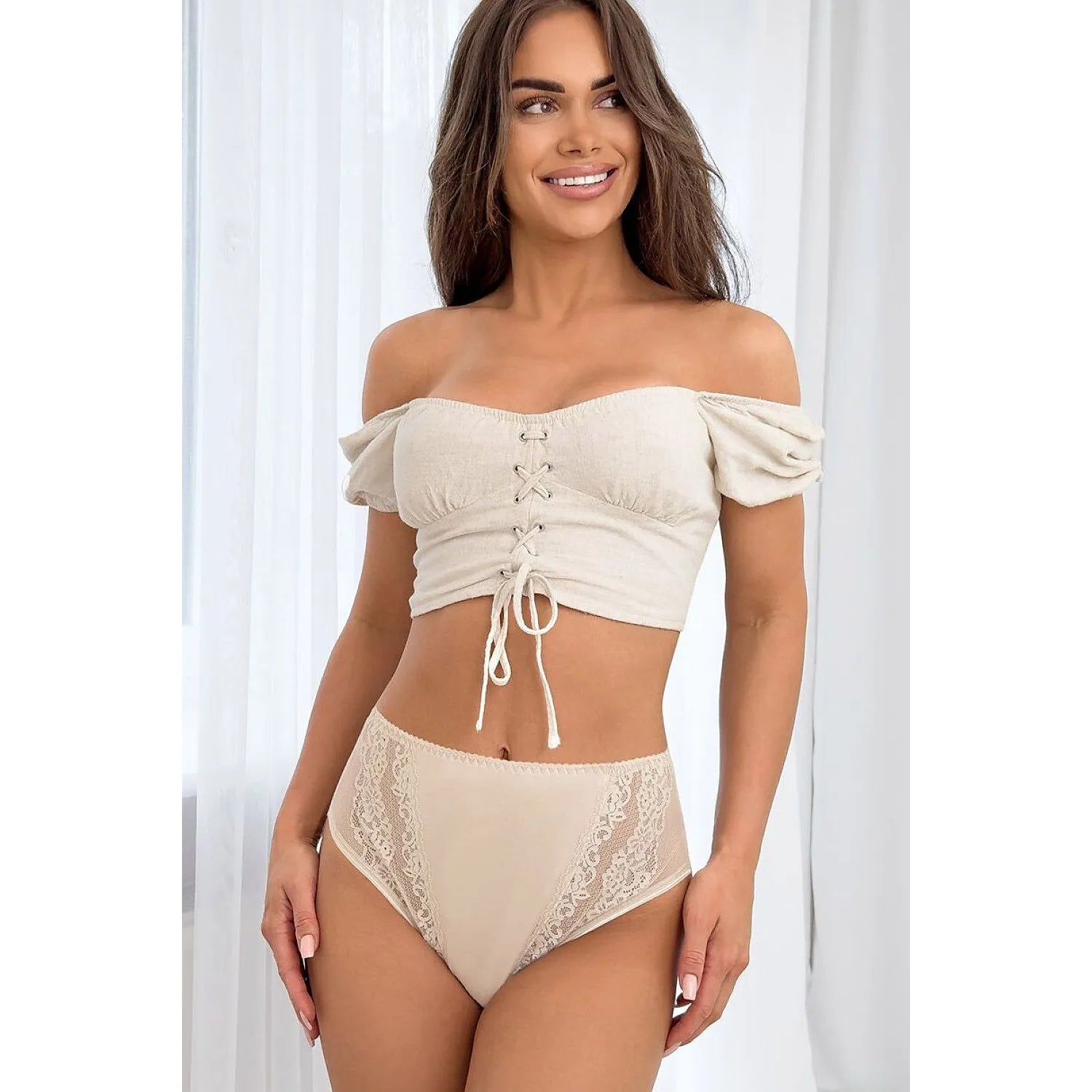 Culottes taille haute femme élégantes dentelle confort viscose élastique Donna 228