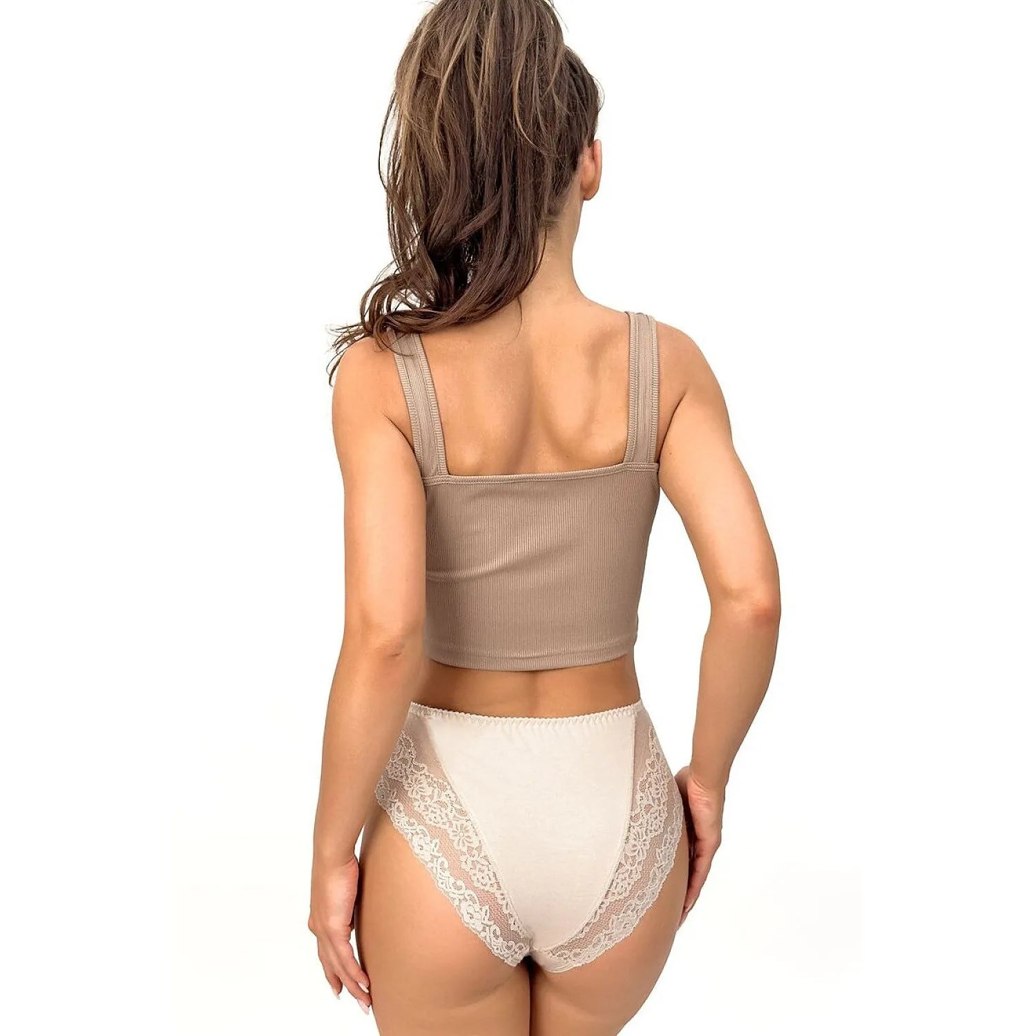 Culotte taille haute beige avec dentelle, élégante et confortable, en viscose élastique, modèle Donna 228.