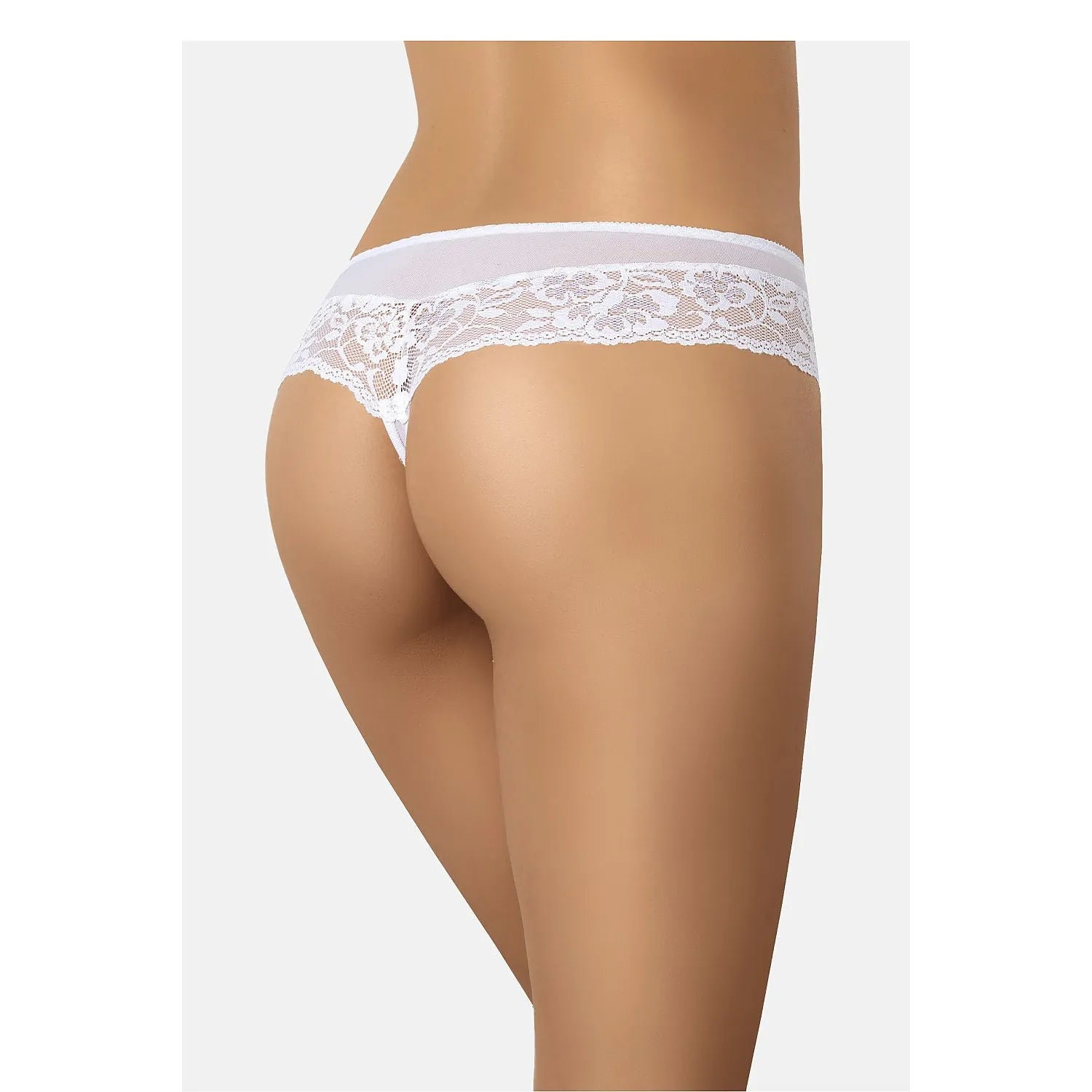 Culotte brésilienne en dentelle blanche Teyli, élégante et sexy, mettant en valeur les courbes avec raffinement.
