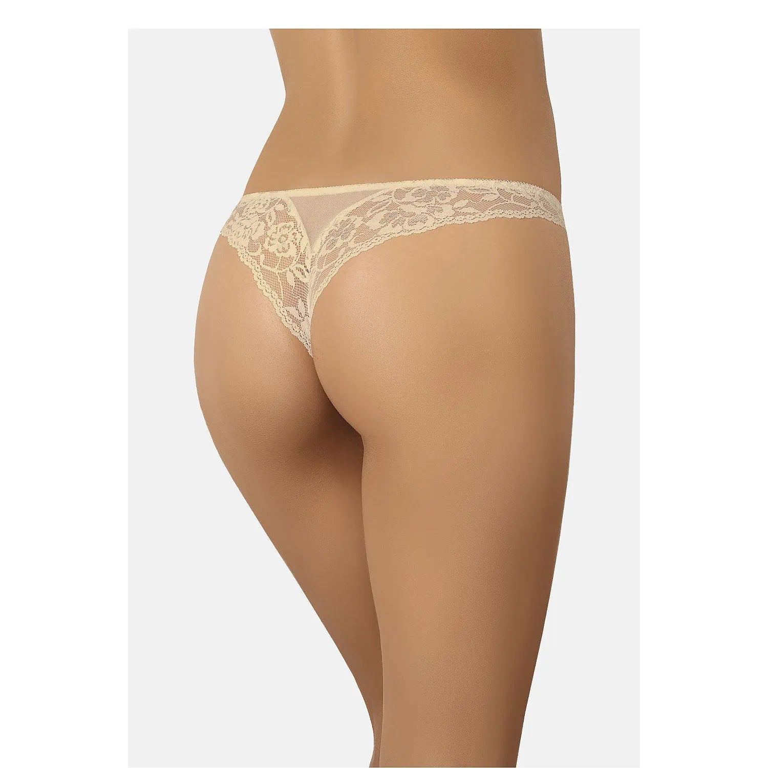 Culotte brésilienne beige en dentelle florale, vue arrière, élégante et confortable, Teyli.