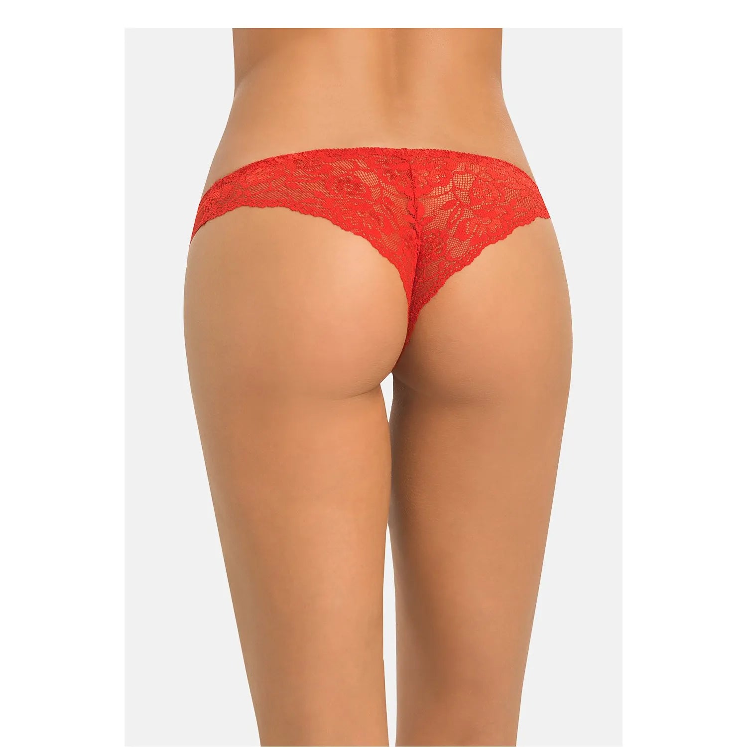 Culotte brésilienne en dentelle rouge avec motif floral, élégante et féminine, vue arrière, style Teyli.