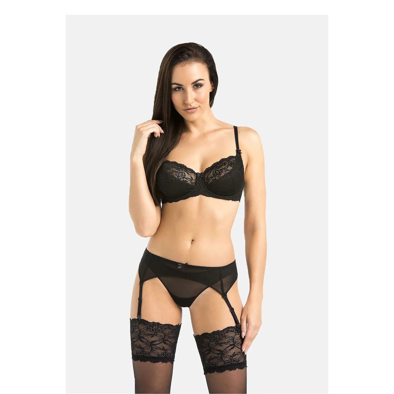 Ceinture sexy Teyli 228845 en maille transparente ajustable avec nœuds noirs, élégance et sensualité pour soirées spéciales.
