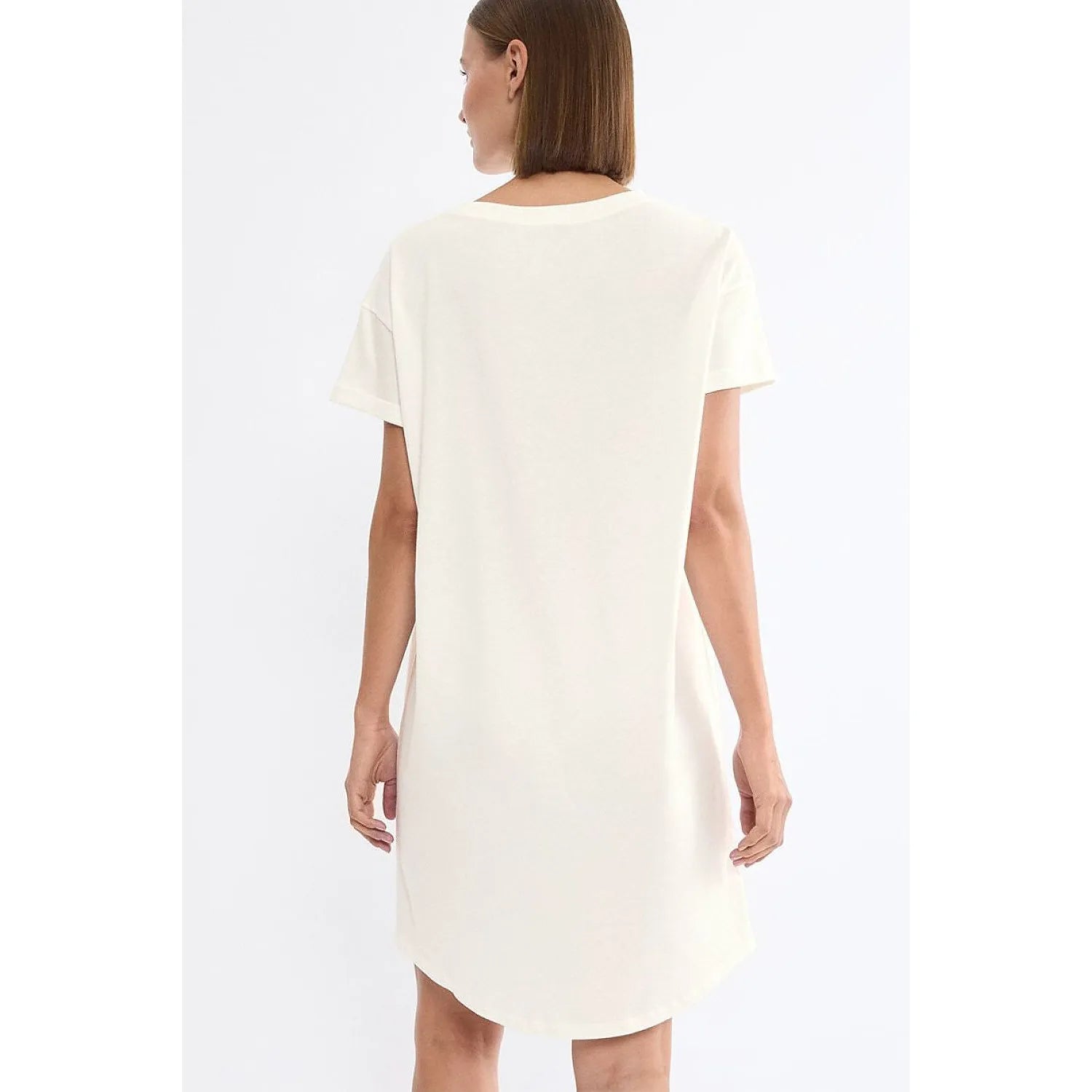 Chemise de nuit femme blanche manches courtes coton, élégante et confortable, vue de dos, NIGHTDRESSES 10221117-00GZ.