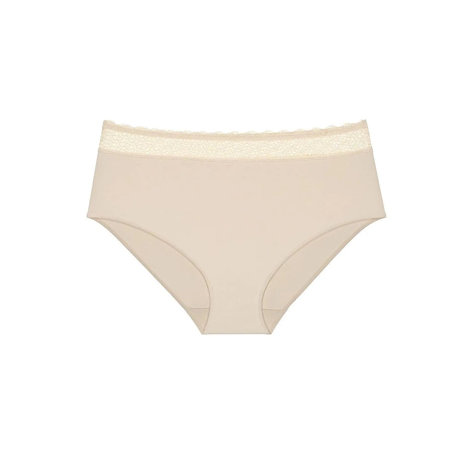 Culottes crème taille haute en modal, dentelle recyclée à la taille, finition sans couture, confort et élégance.