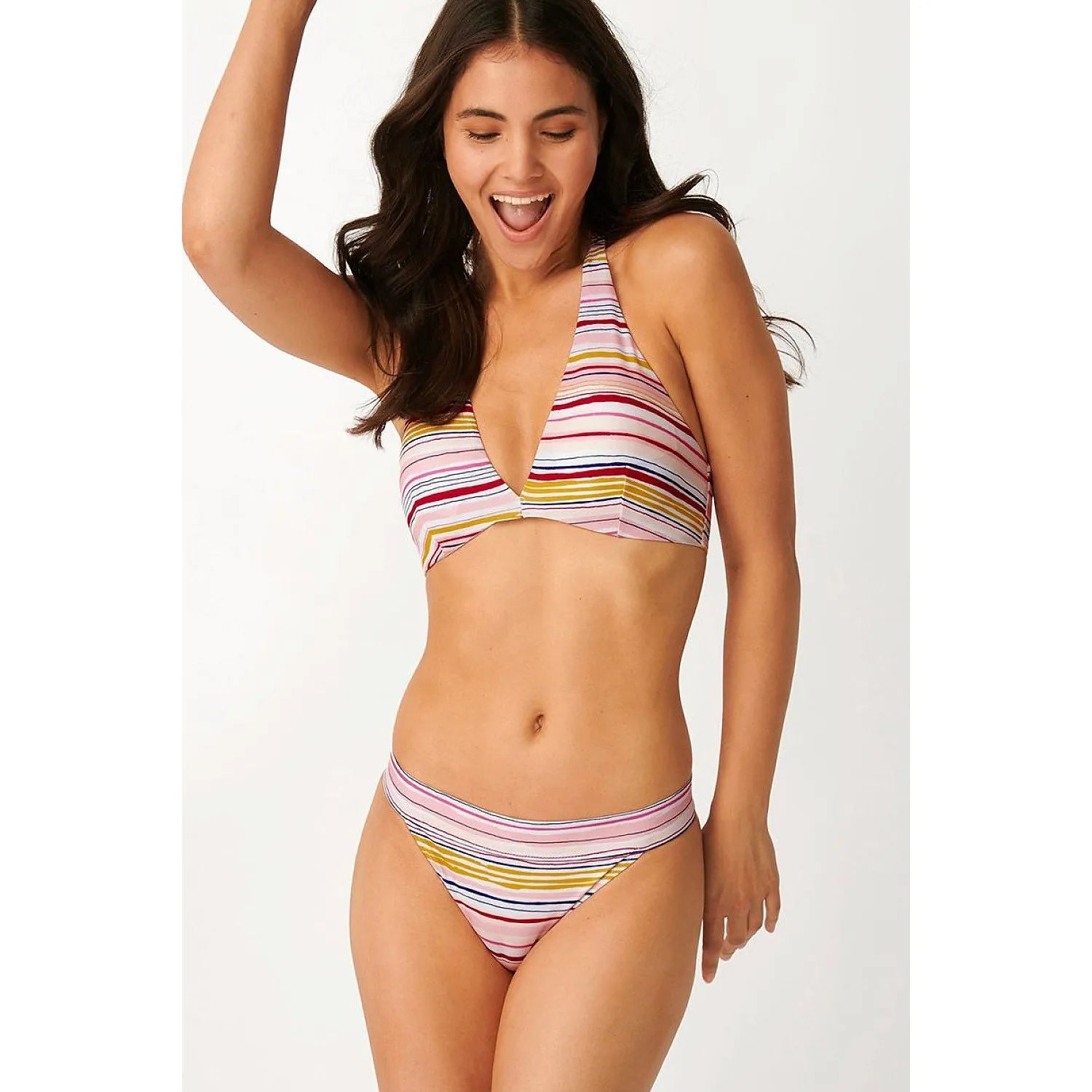 Culotte de bain Sloggi à rayures irrégulières colorées, coupe mini, tissu éco-responsable, confort optimal.