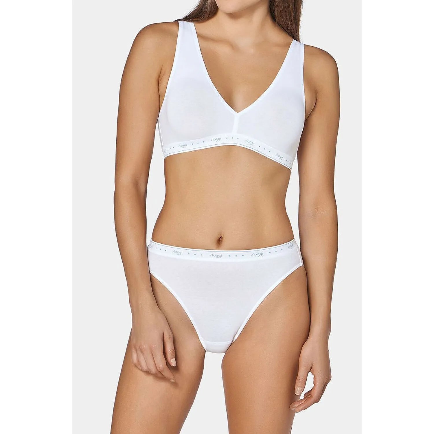 Culotte blanche Sloggi Tai 24/7, taille haute, ceinture élastique logo, coton doux, style minimaliste, confort quotidien.