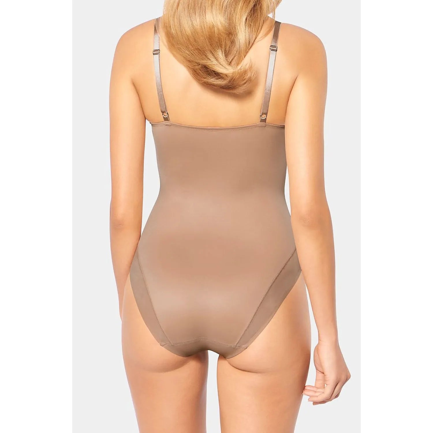 Body modelant beige Triumph True Shape Sensation, dos nu, bretelles réglables, affine ventre et hanches, soutien poitrine.