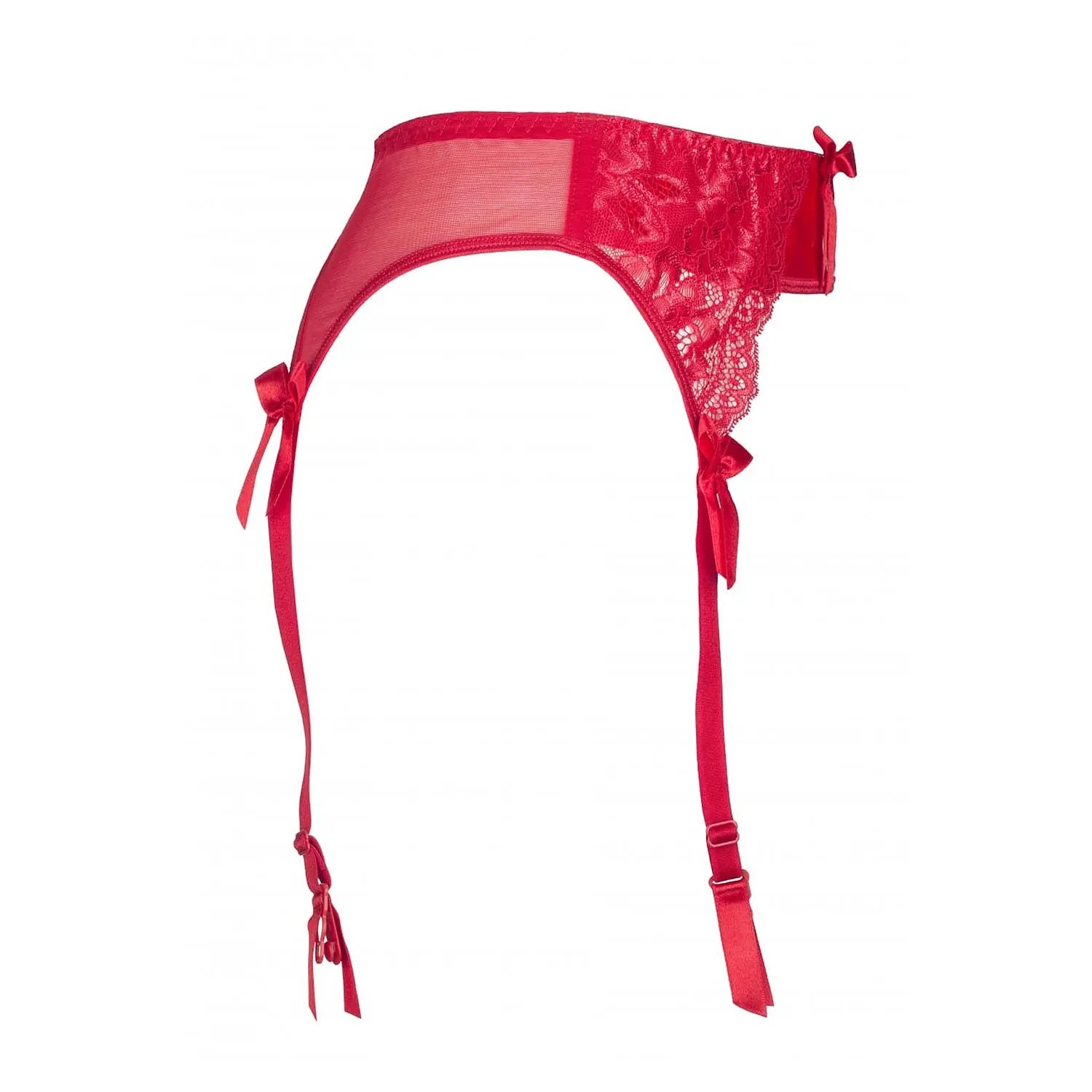 Ceinture porte-jarretelles noire Axami 51619, dentelle florale, tulle transparent, nœuds satin, élégante et ajustable.