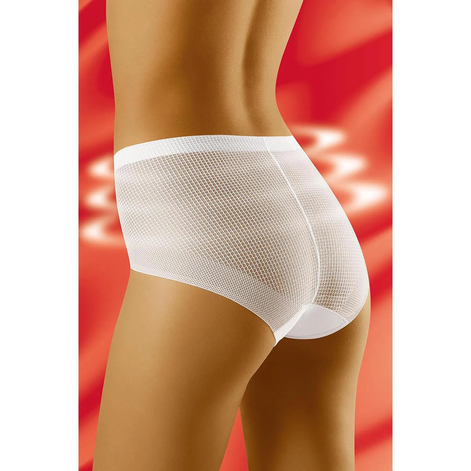 Culotte sculptante blanche taille haute Wolbar, maille respirante, silhouette affinée, fond rouge, confort et maintien.
