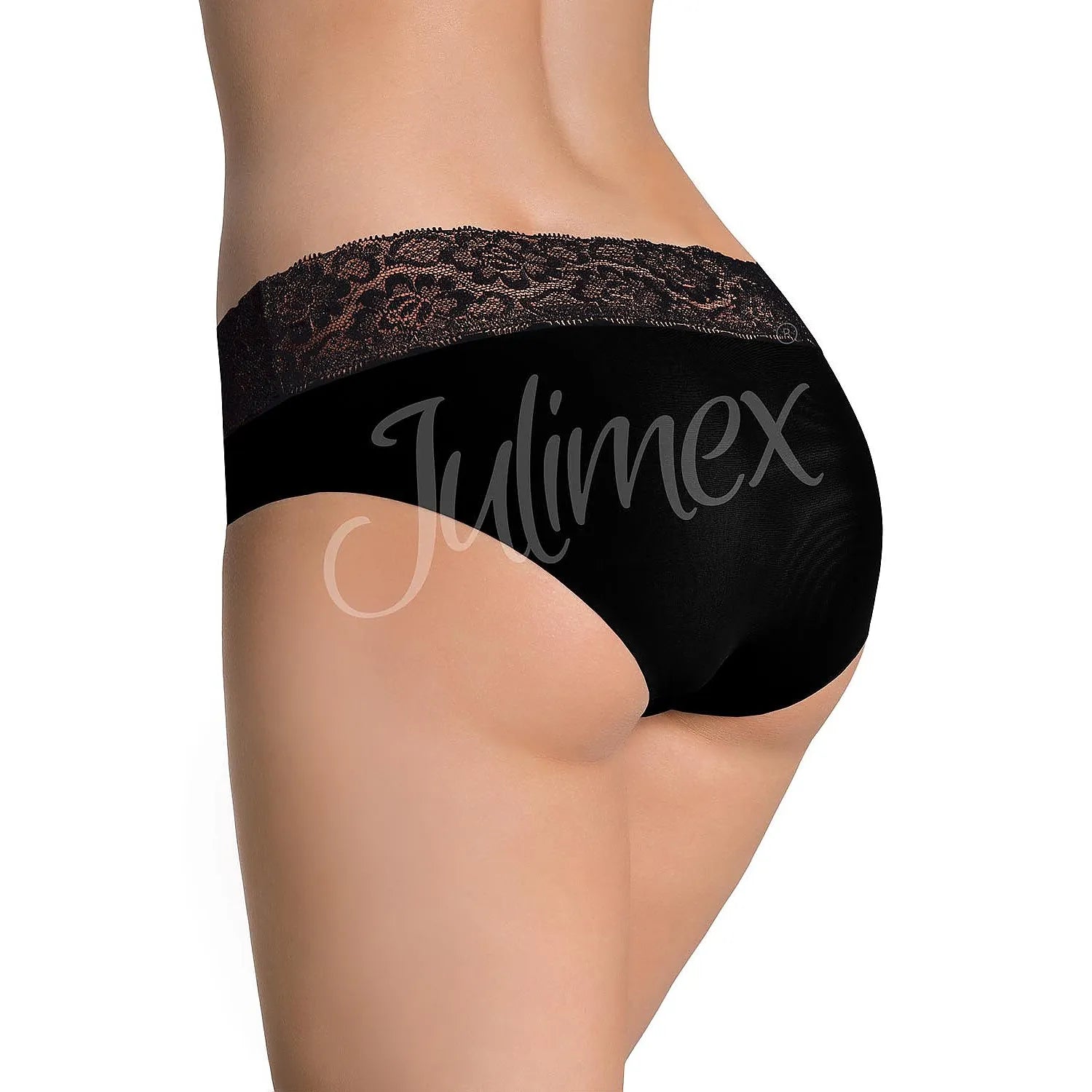 Bas bikini femme noir Julimex, dentelle subtile, sans couture, élégant et discret, confortable et respirant.