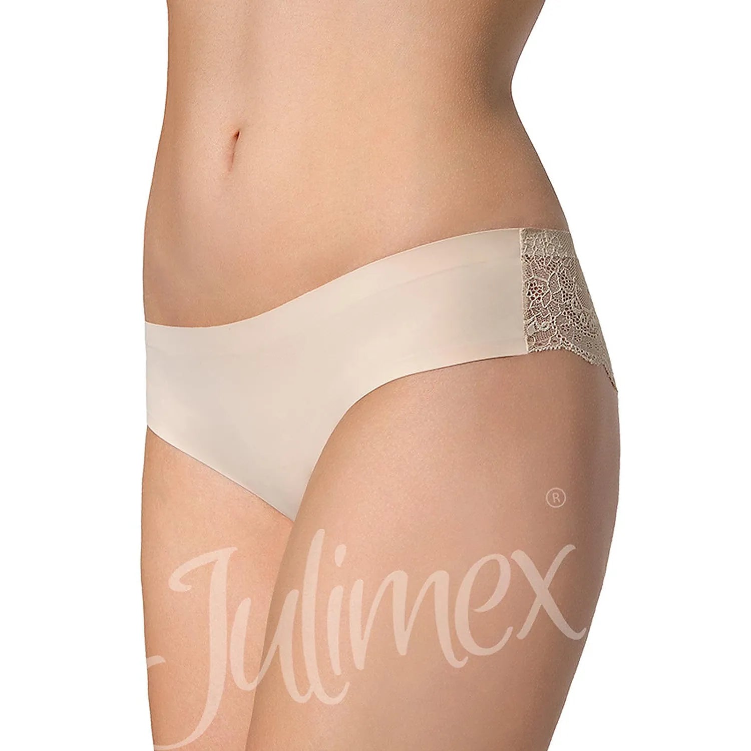 bas bikini femme classique invisible couture dentelle Julimex lingerie confortable discret extensible polyamide élasthanne coton beige S M L XL