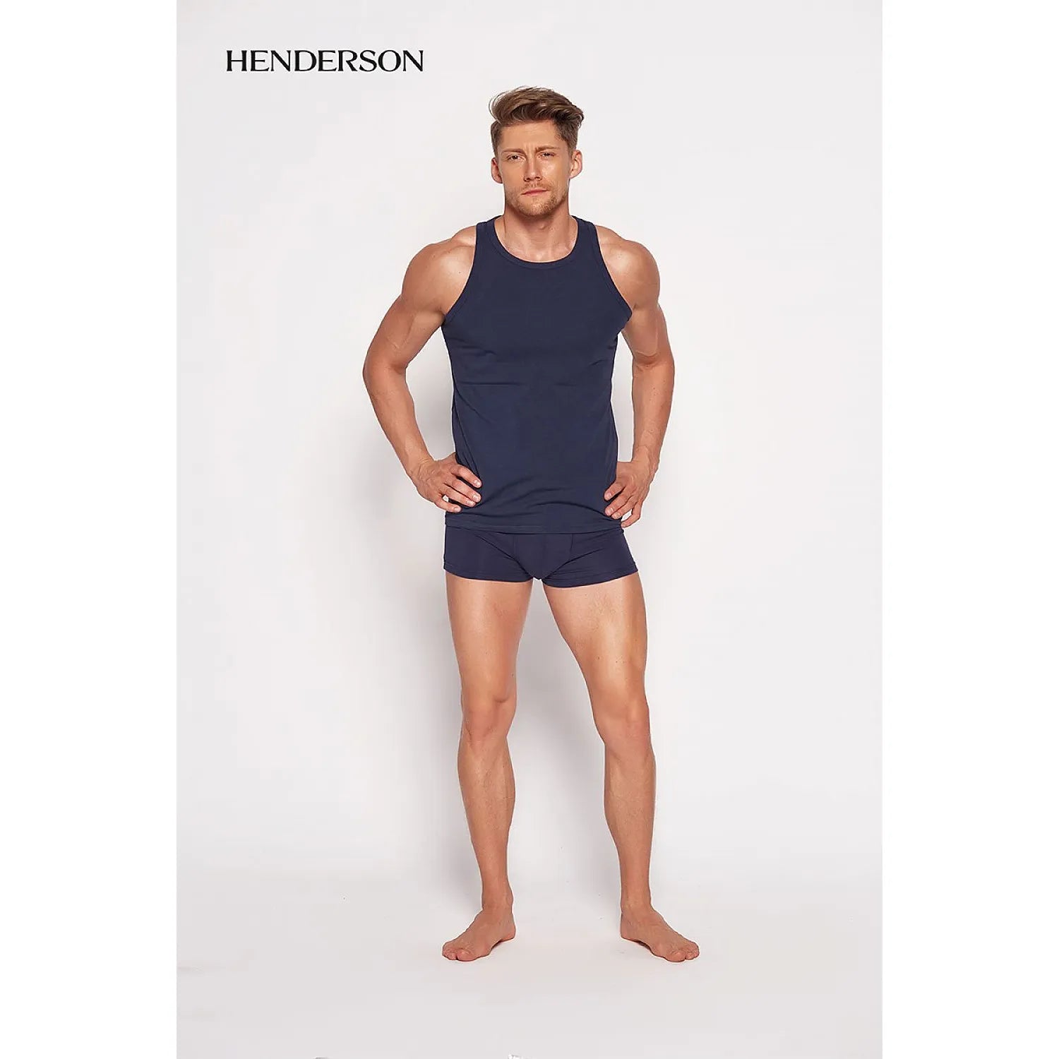 Ensemble sous vêtements masculin Henderson débardeur sans manches boxer taille courte bleu marine confort ajusté sport quotidien respirant