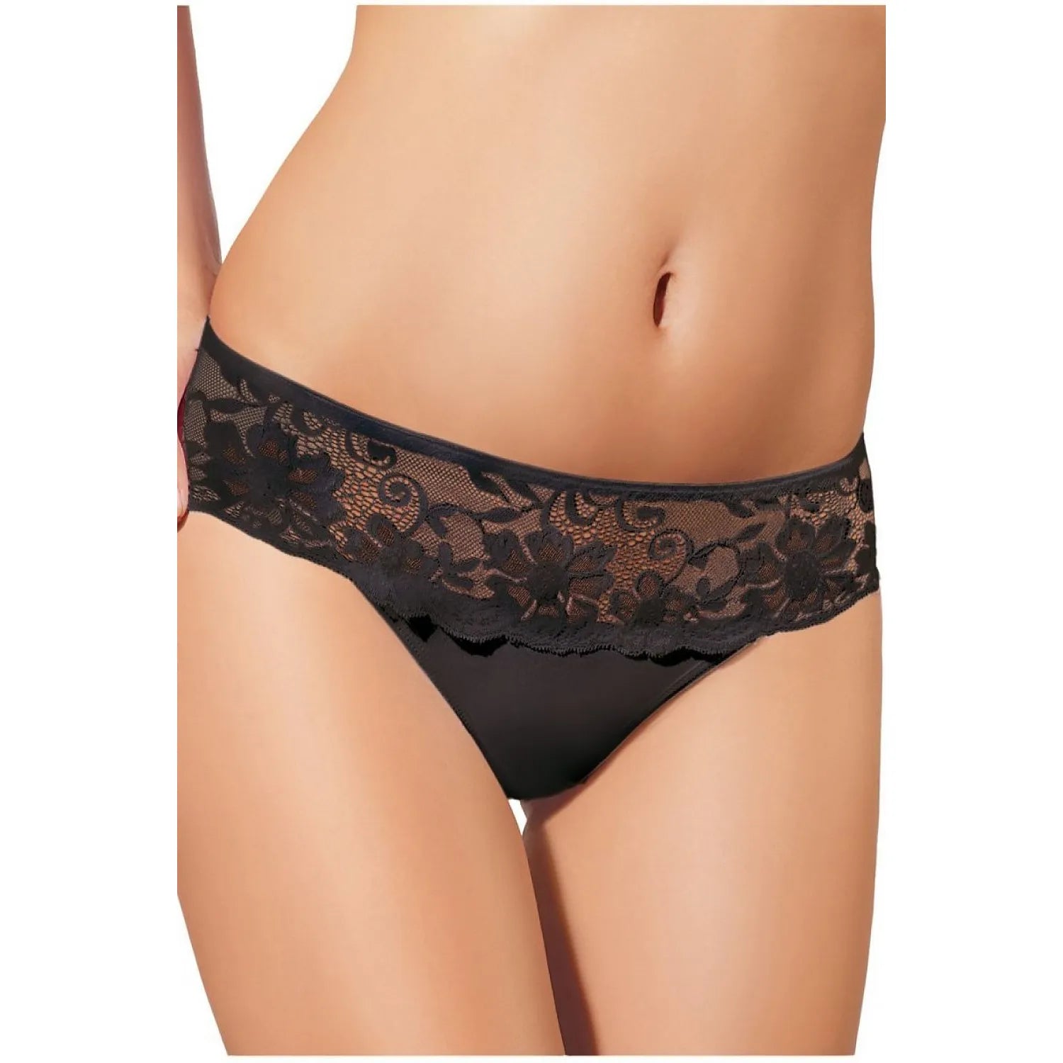 Culotte élégante dentelle florale confortable Ewana qualité polonaise fond lisse couvrant maintien optimal tissu doux durable silhouette sublimante noire romantique