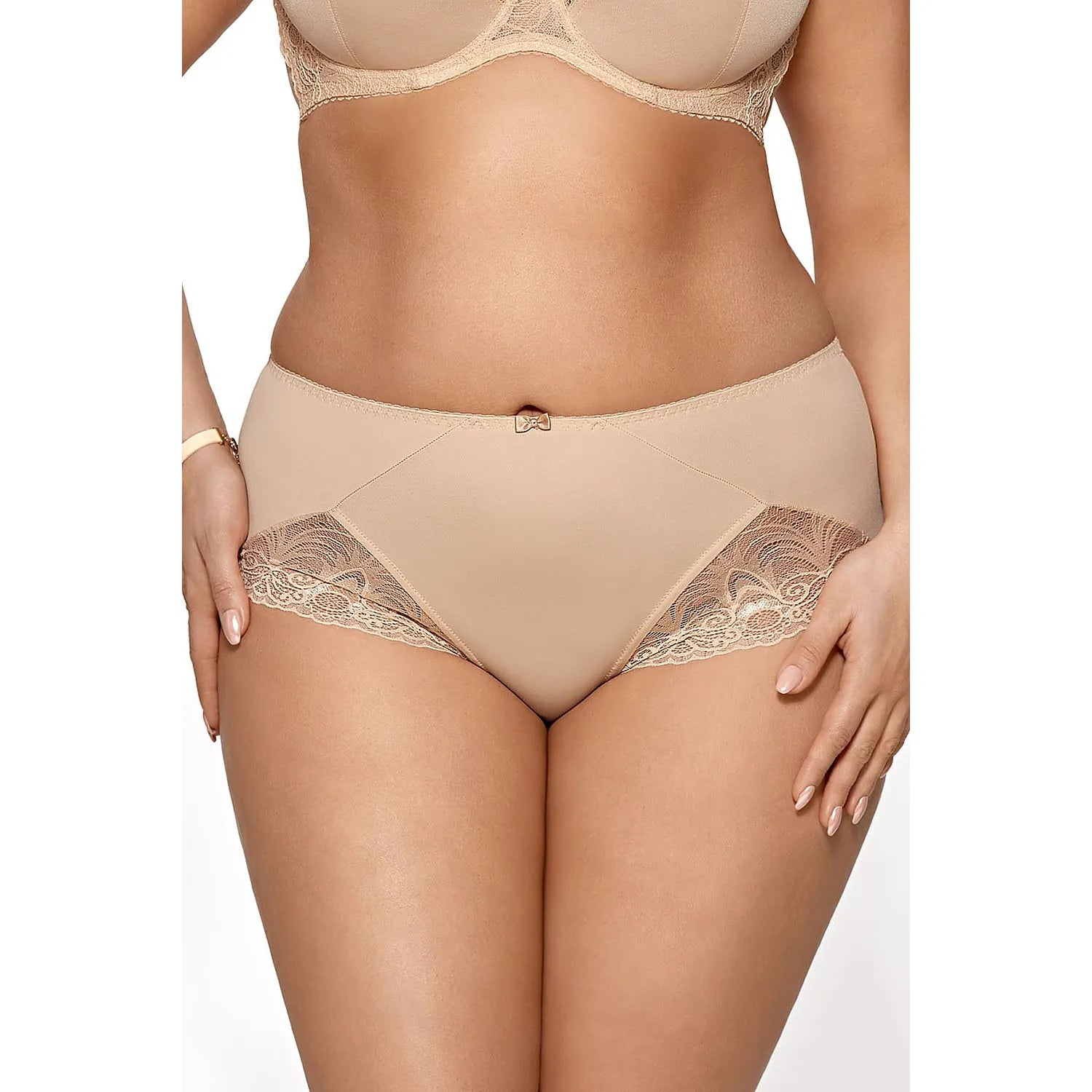 Culotte Élégante Microfibre Douce Confortable Dentelle Délicate Invisible Dos Lisse Beige Extensible Maintien Raffinée Sophistiquée Respirante