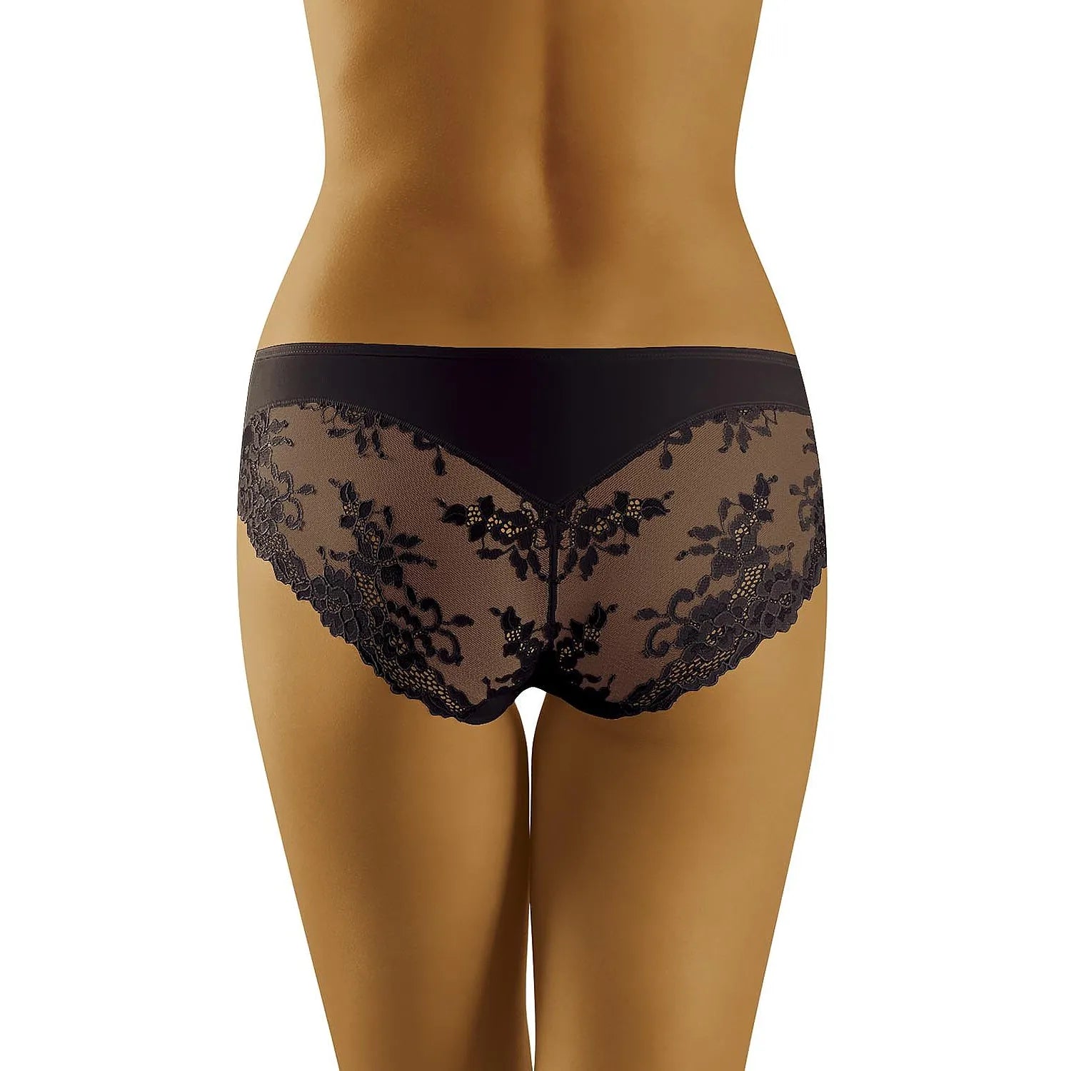 Culotte noire en microfibre et dentelle romantique, élégante et confortable, vue arrière, idéale pour un usage quotidien.