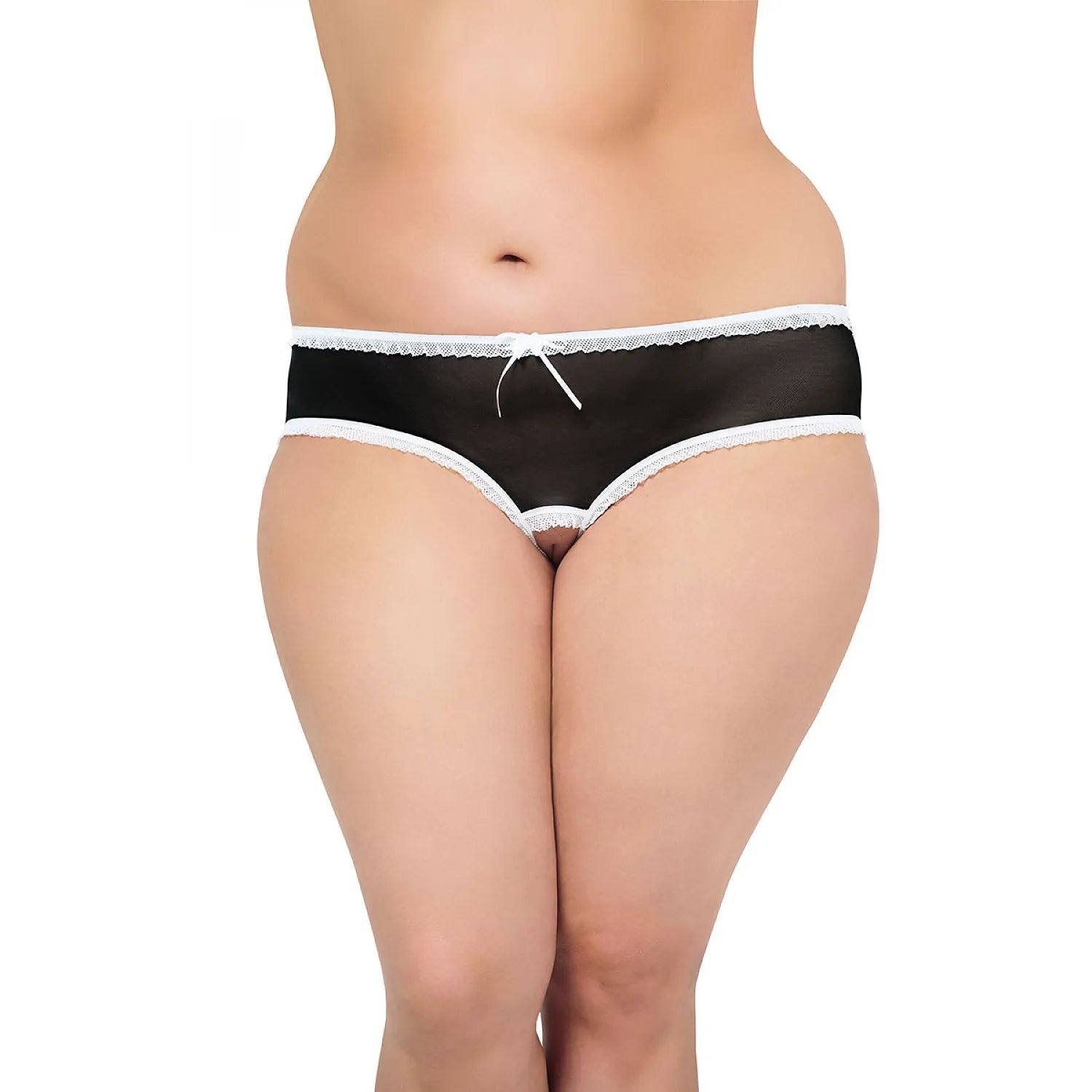culotte féminine élégante tulle noir dentelle blanche nœud décoratif élastique grande taille confort transparente douce hypoallergénique