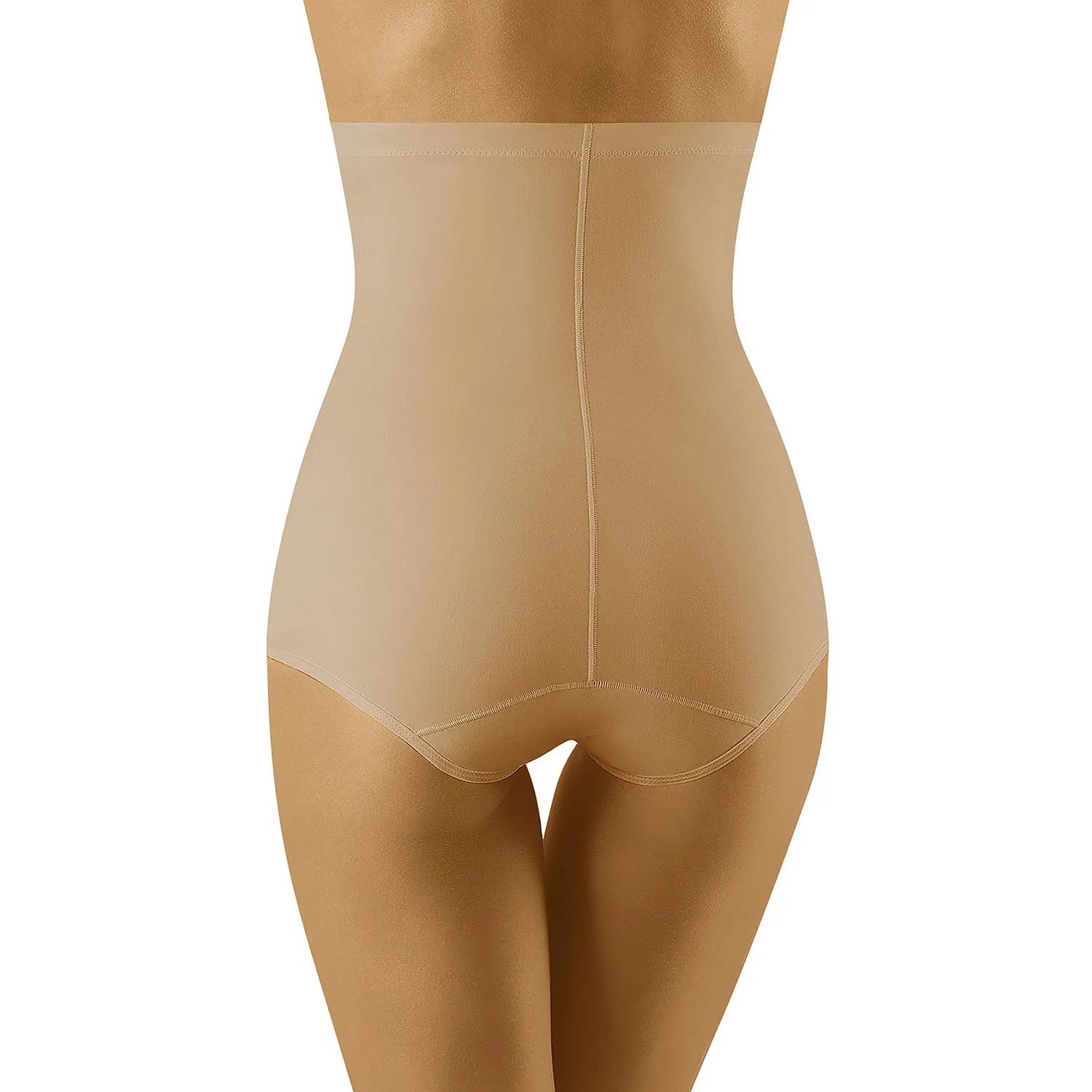Culotte galbante beige grande taille, effet ventre plat, silhouette sablier, insertions frontales, confort seconde peau.