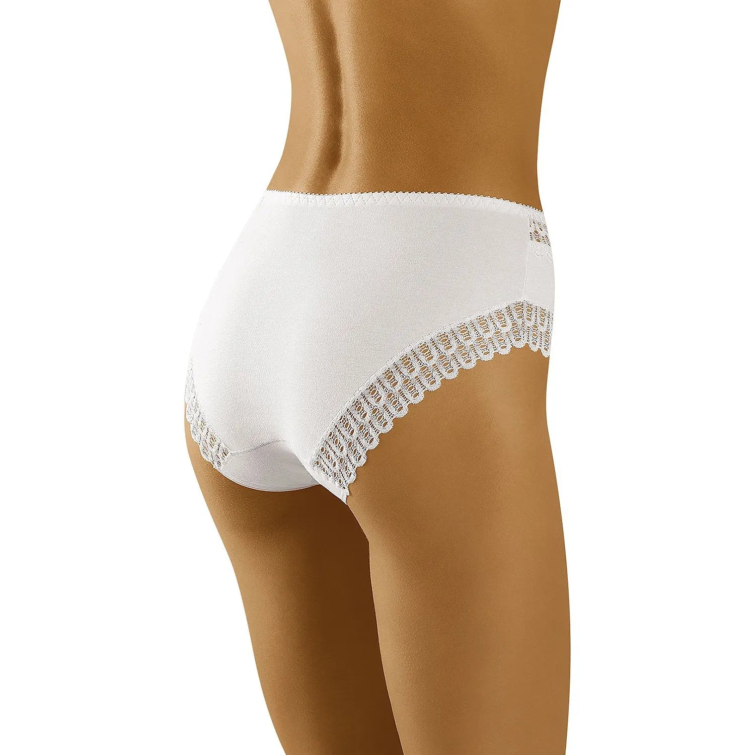 Culotte blanche taille haute en dentelle ajourée, coupe flatteuse, confort coton, élégance Wolbar.