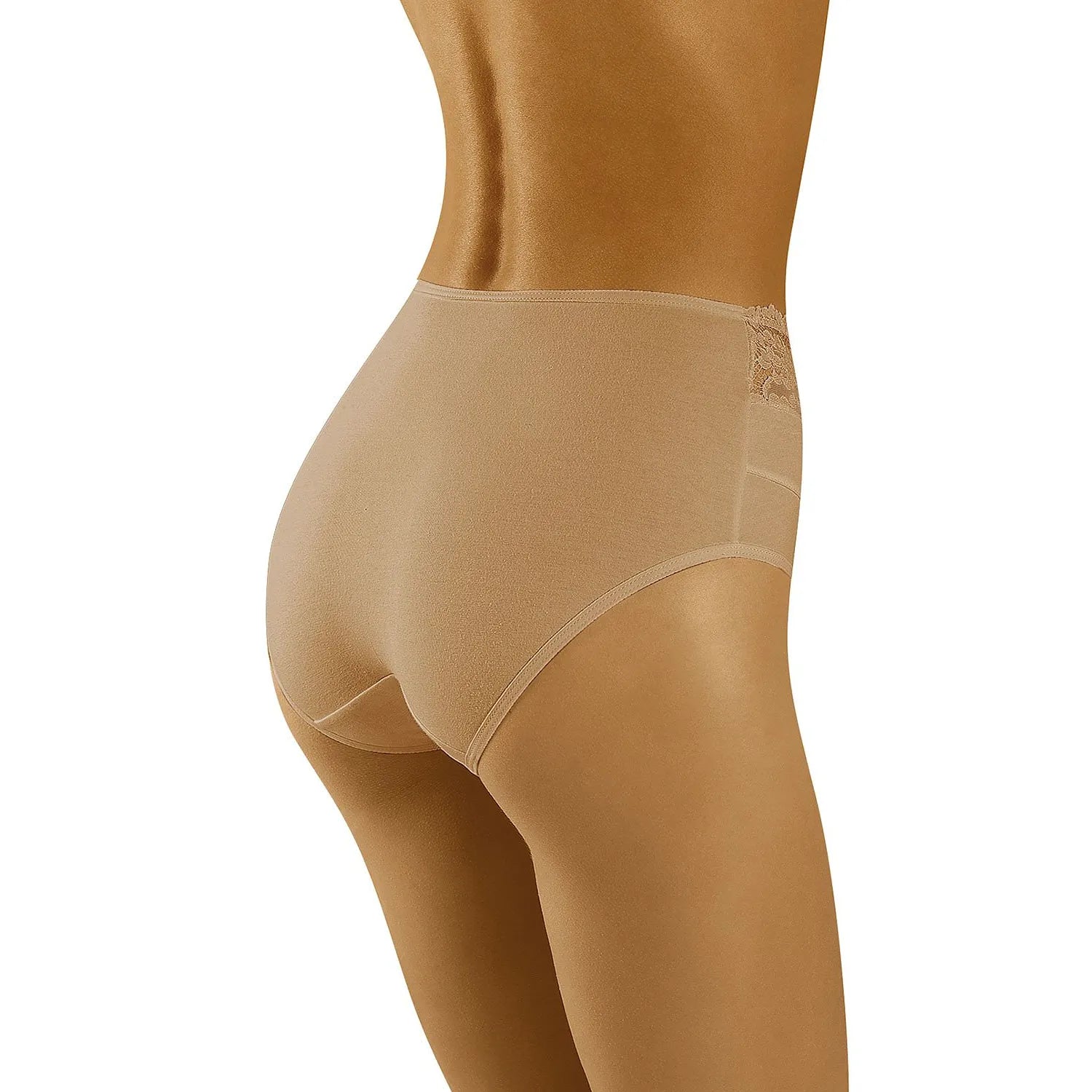 Culotte beige haute dentelle coton Wolbar, coupe montante, élégante et respirante, confort quotidien, tailles multiples.