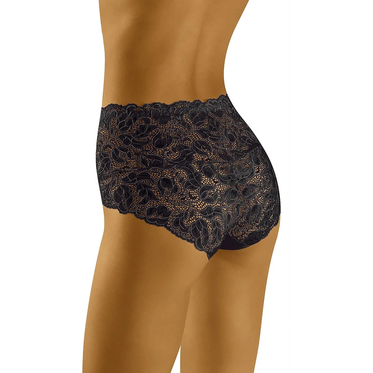 Culotte dentelle noire élégante, taille haute, dos lacets, confort optimal, silhouette flatteuse, grande taille.