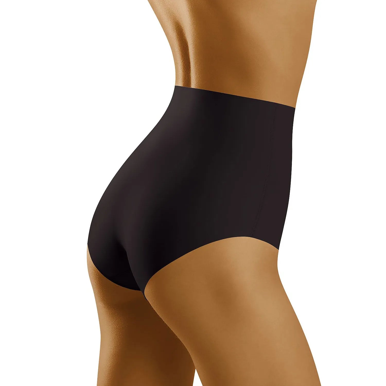 Culotte taille haute noire, invisible, coutures plates, bords découpés laser, maintien abdominal, confort micromodal.
