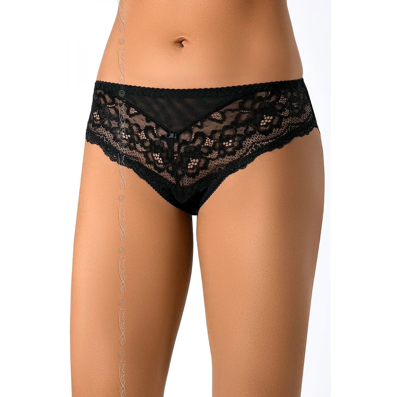 Culotte noire sexy dentelle tulle Zaina V-7603 Axami hanches sensuelles