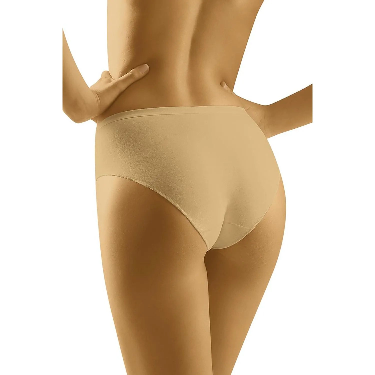 Culotte femme beige en coton lycra Wolbar, coupe complète, confort optimal, tailles L à XXL, vue arrière.