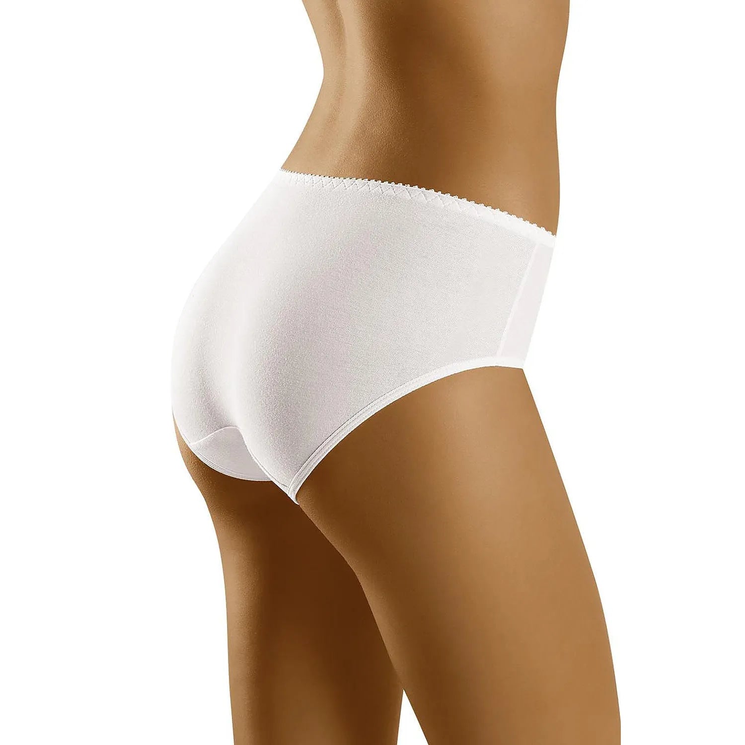 Culotte taille haute blanche, broderie délicate, coton doux, maintien optimal, silhouette élégante, usage quotidien.
