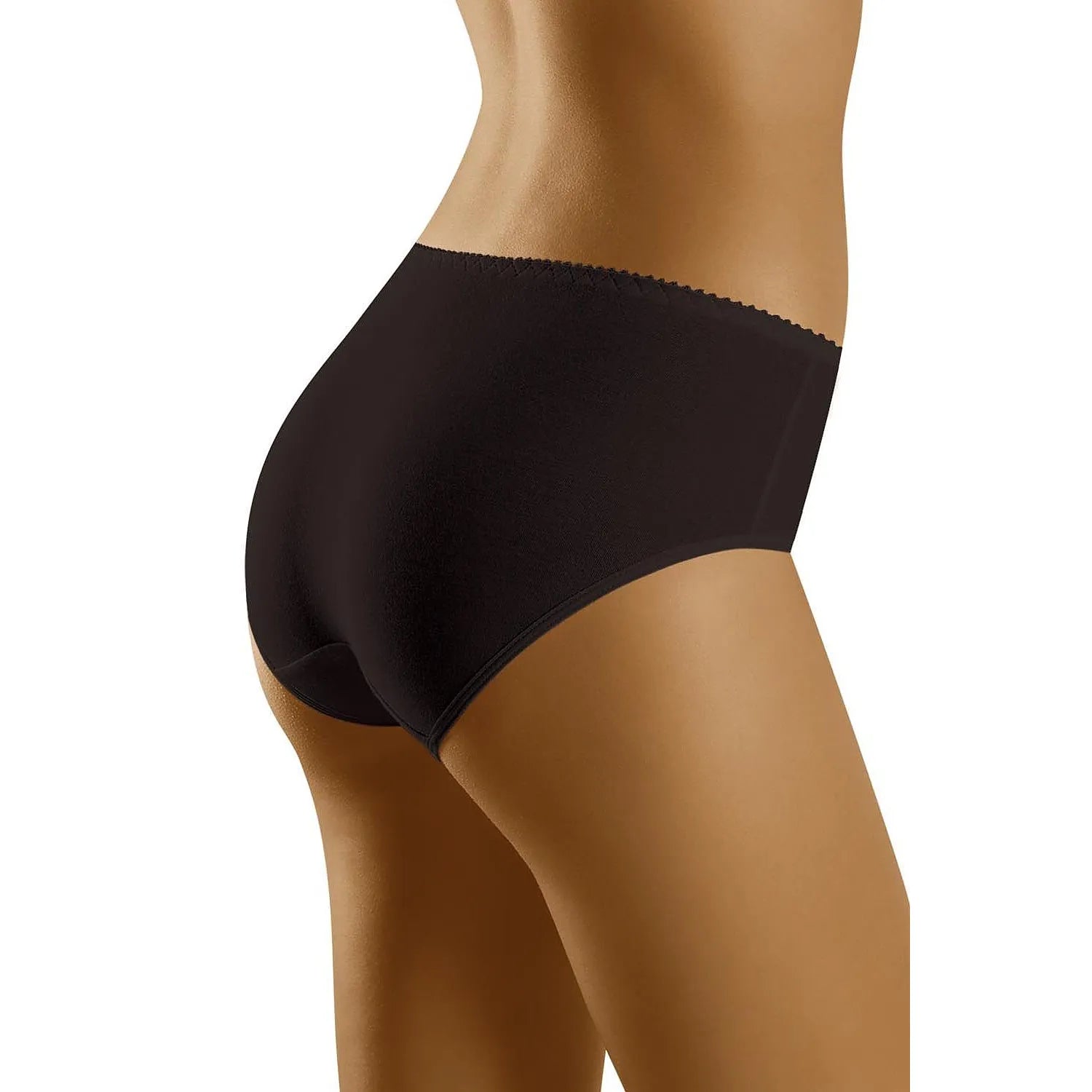 Culotte taille haute noire en coton doux, broderie délicate, dos lisse, coupe complète, invisible sous vêtements.