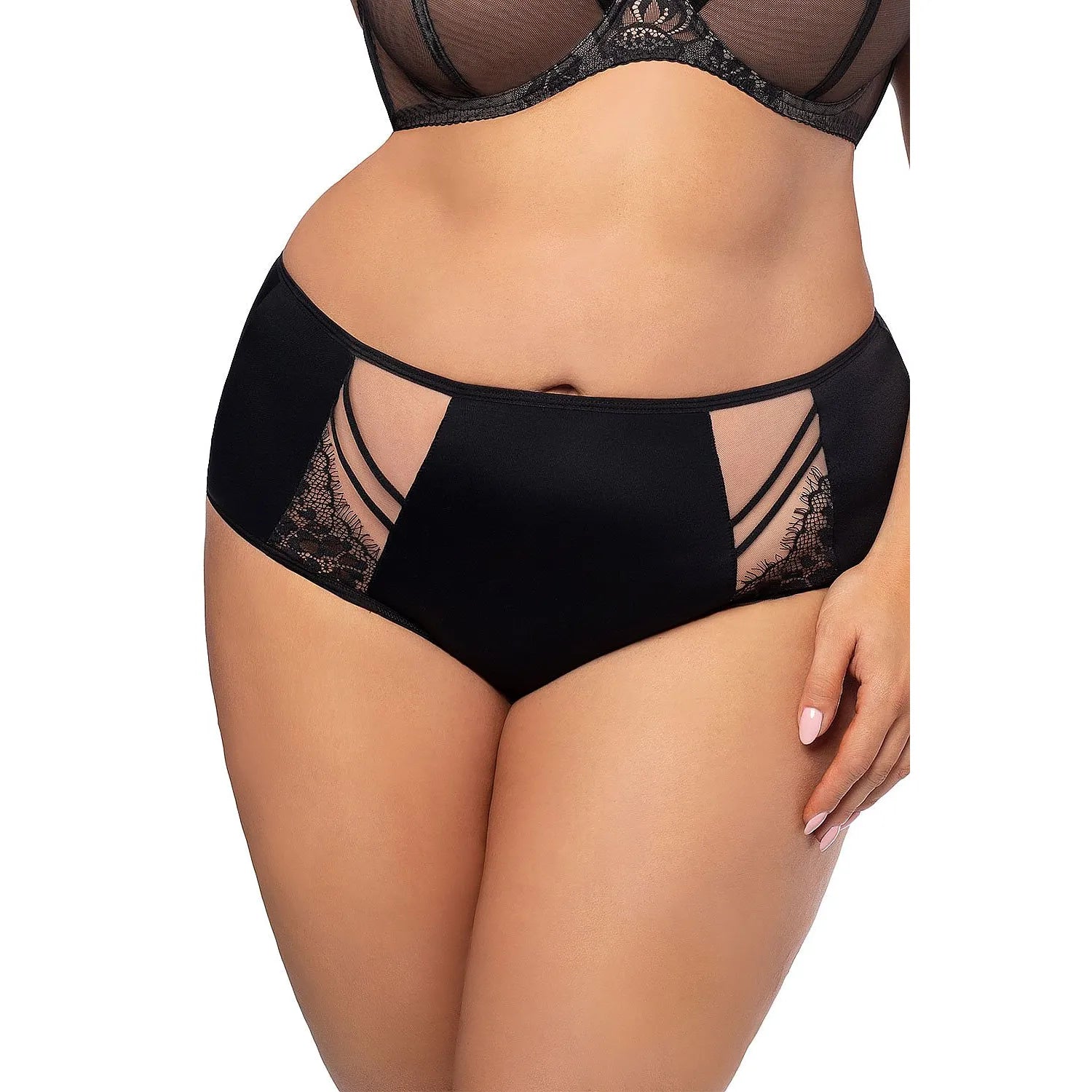 culotte taille haute microfibre dentelle noire tulle beige élégante Gorsenia coupe amincissante confort douceur coutures invisibles dos lisse maintien élasticité