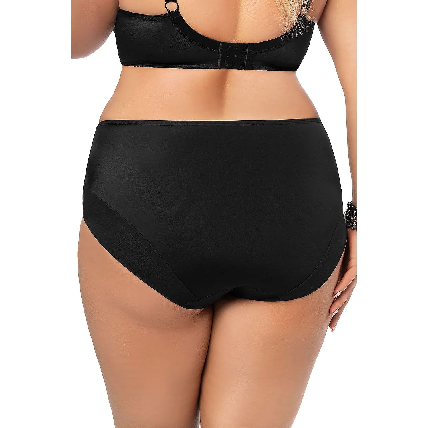 Culotte taille haute noire en microfibre et dentelle, tulle beige, coupe amincissante, confort et élégance Gorsenia.