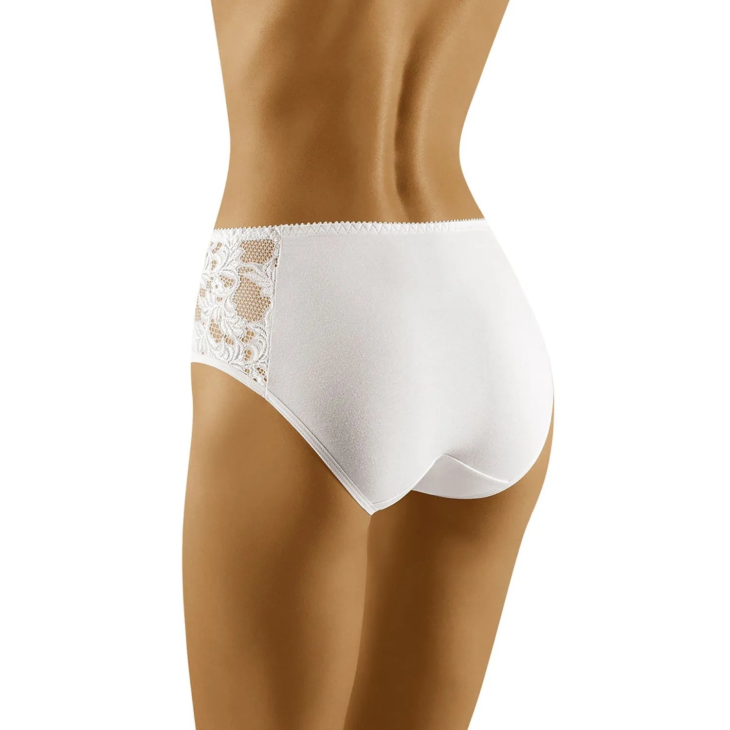 Culotte blanche Wolbar 129465 en coton, dentelle subtile sur les côtés, coupe confortable, élégante et féminine.