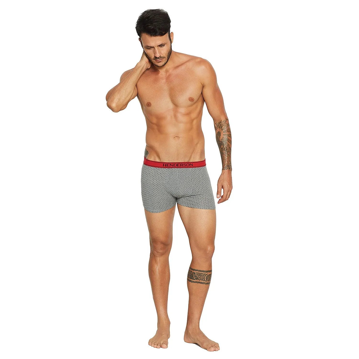 Boxer hommes Henderson 140490 moderne coton élasthanne motif géométrique ceinture rouge soutien M L XL XXL