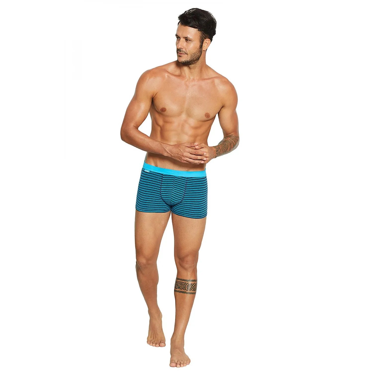 boxer homme rayures bleu marine noir ceinture coton ajustement confort moderne lingerie élégante
