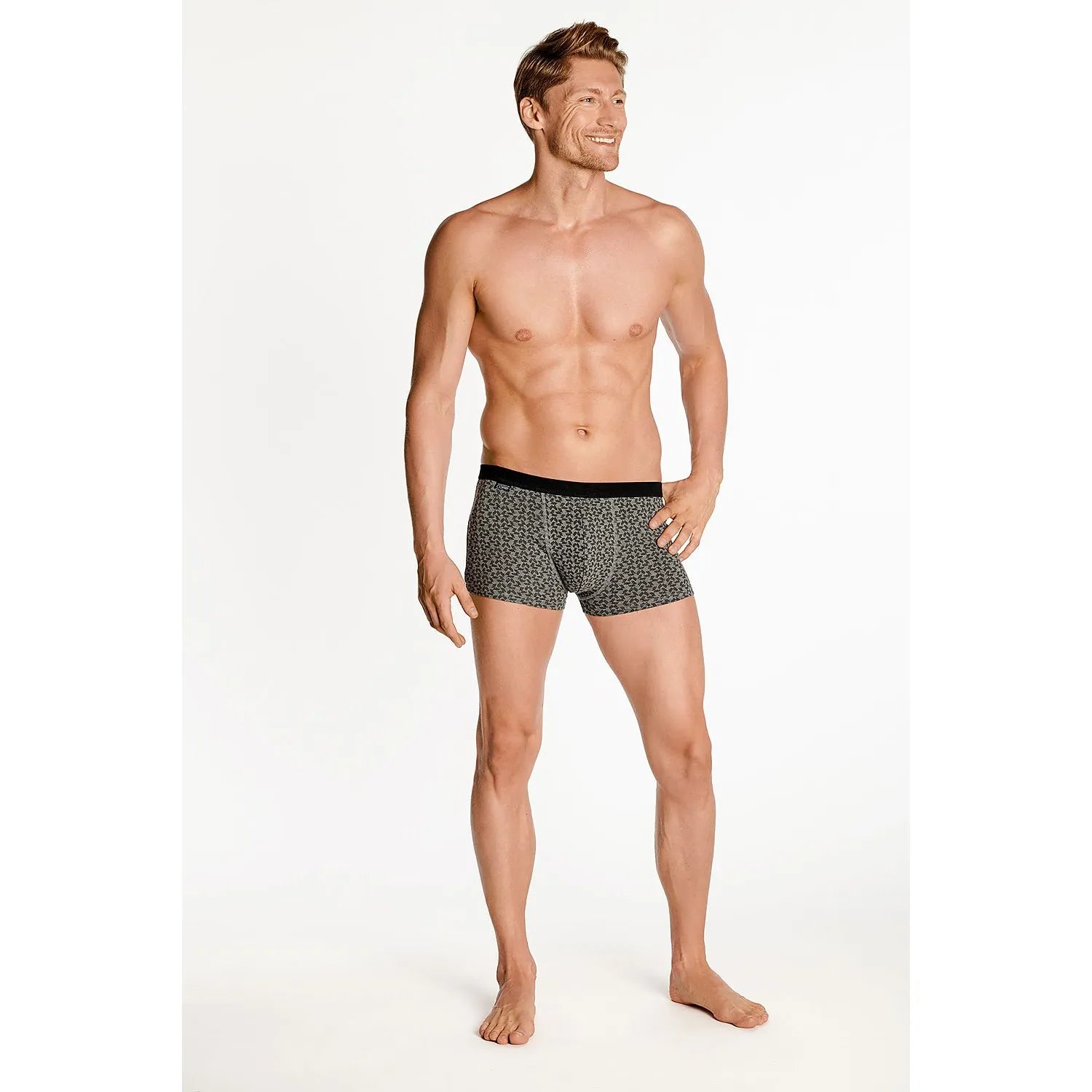 boxer homme sportif coupe ajustée ceinture élastique coton élasthanne respirant doux maintien soutien imprimé gris élégant