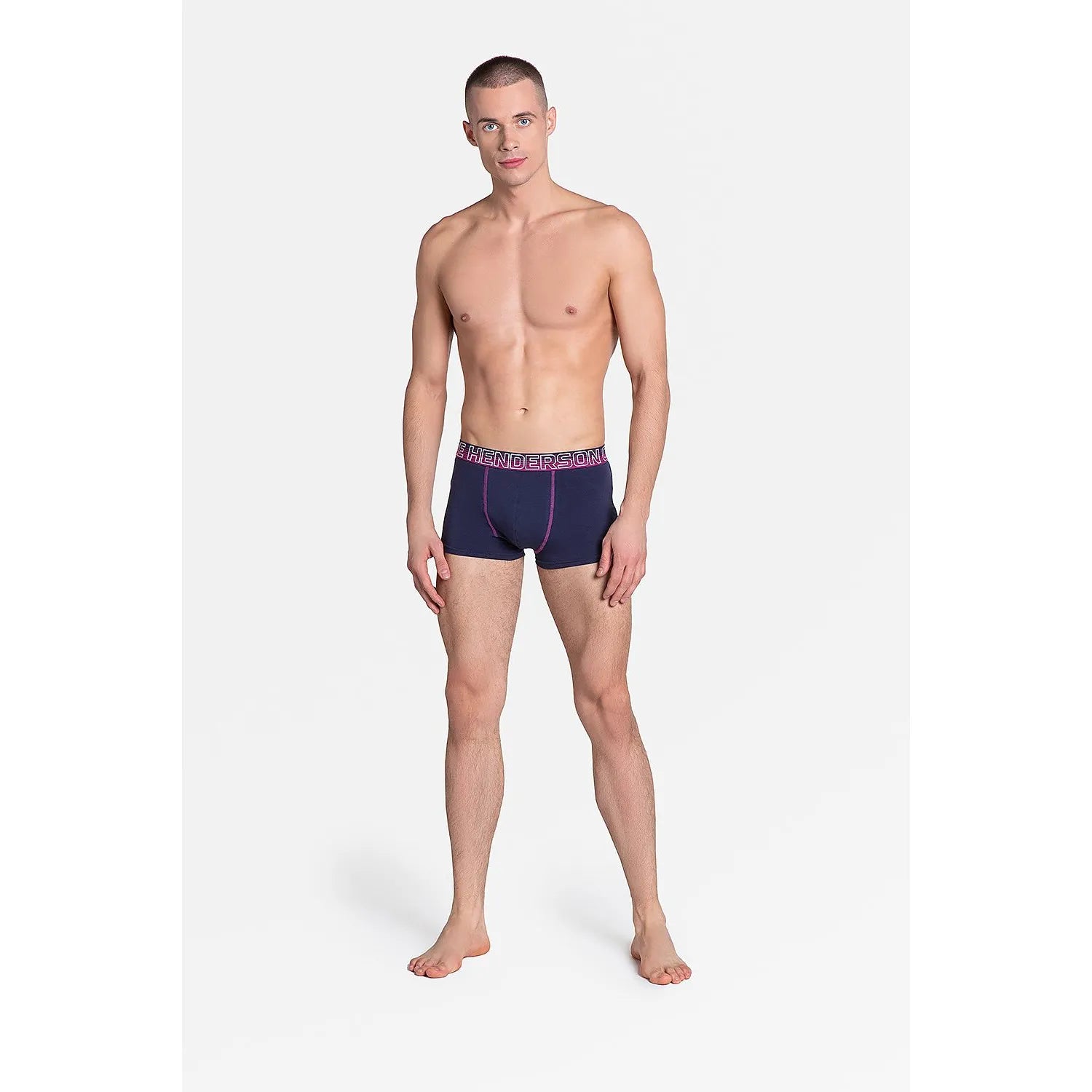 Boxer homme Henderson model 151507 design moderne couleur bleu contrasté coton elastane logo taille elastique maintien confort lingerie masculine