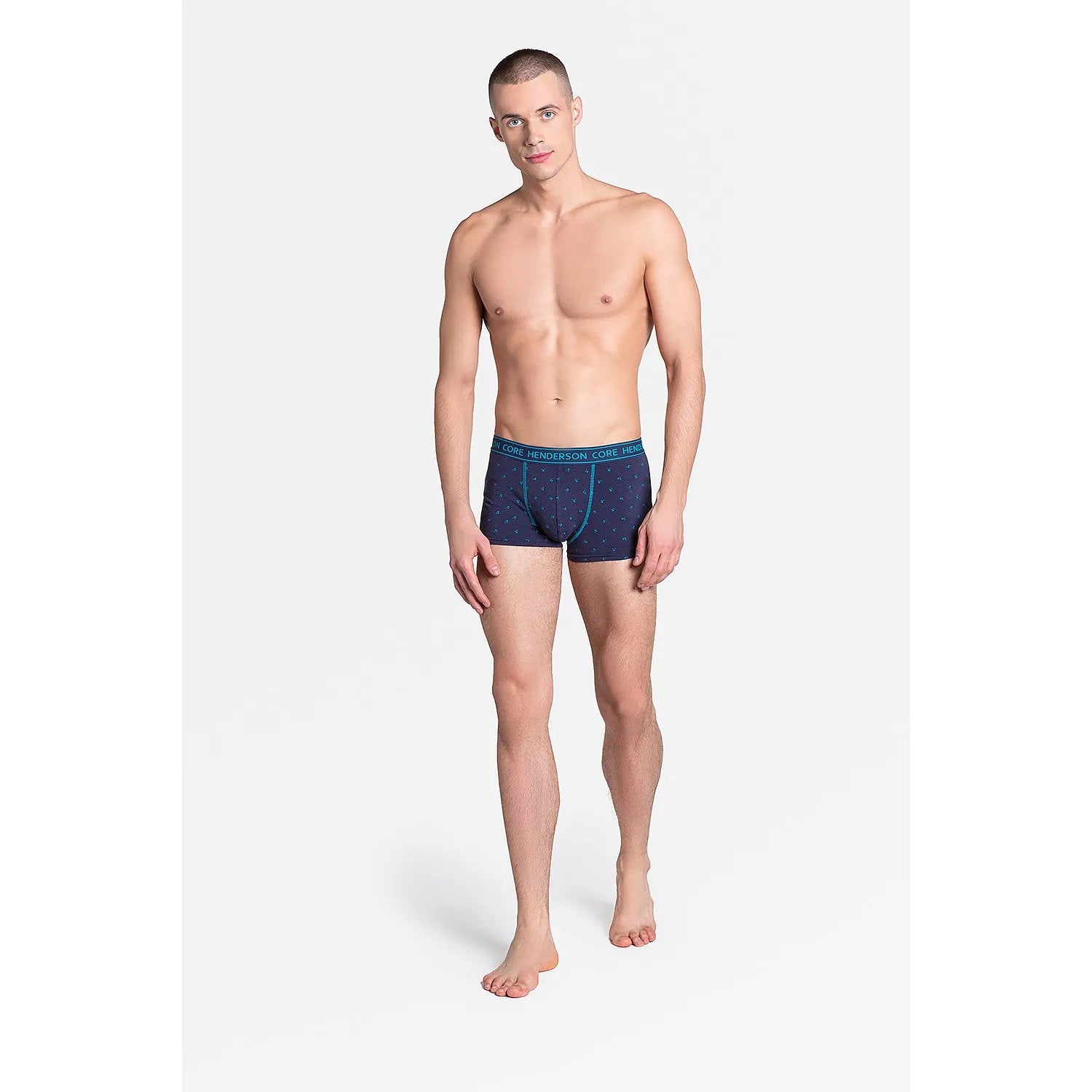 Caleçons hommes Henderson model 151510 Boxer motif pois coton élasthanne taille ajustée confort durable panneau profilé ceinture élastique_bleu marine turquoise