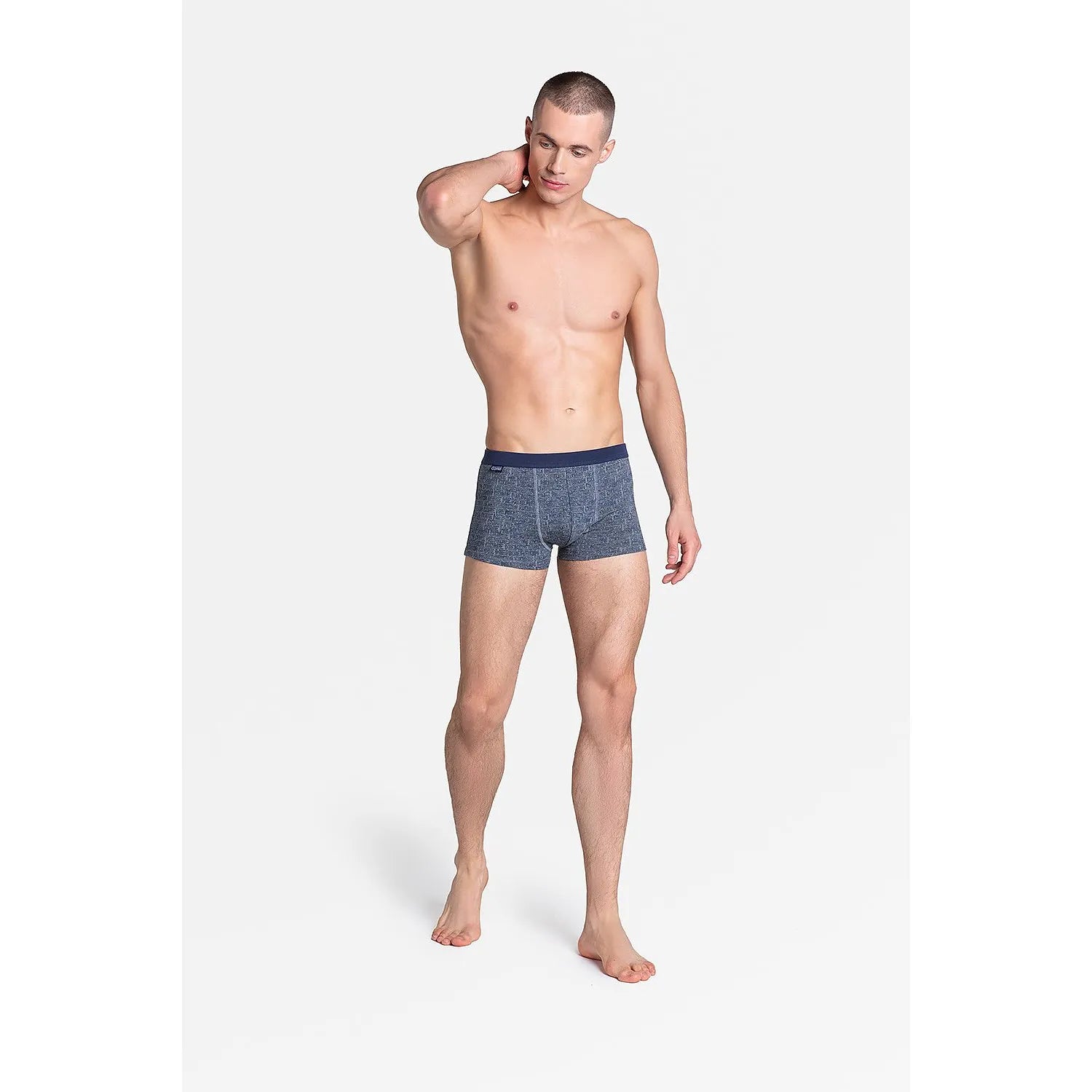 Boxer homme bleu style bande dessinée, ajusté, coton élasthanne, taille élastique, confort optimal, modèle Henderson.