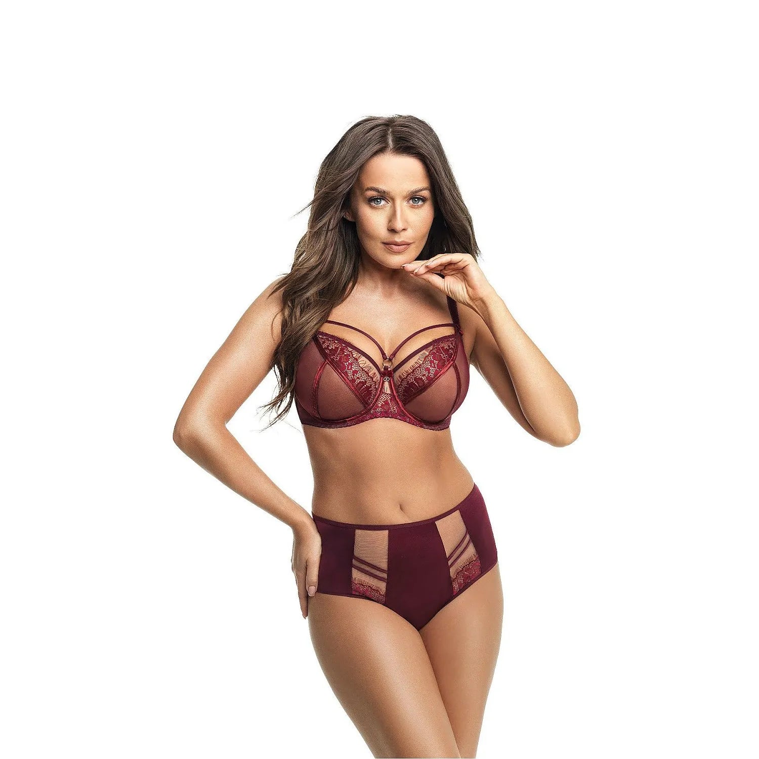 Ensemble lingerie brésilienne dentelle tulle soutien-gorge culotte taille haute sous-vêtements féminins élégance sensualité maintien confort