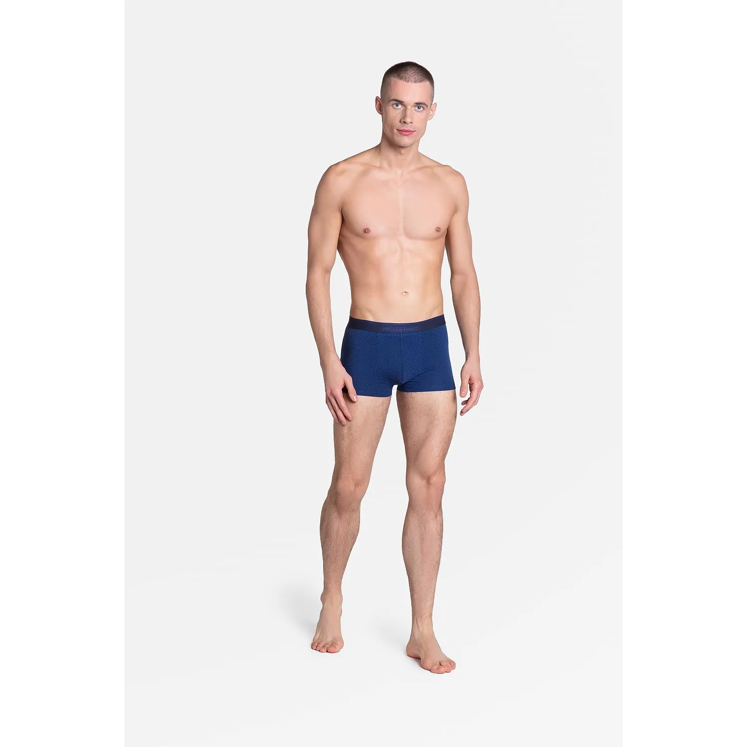 Boxer homme collection Henderson modèle 153229 coton élasthanne ceinture élastique bleu marine logo producteur ajusté maintien quotidien occasion spéciale