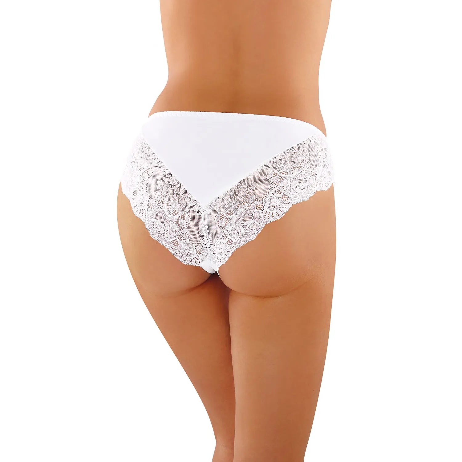 Culotte Babell blanche en coton, dentelle élégante sur les côtés, taille moyenne, design raffiné et confortable.