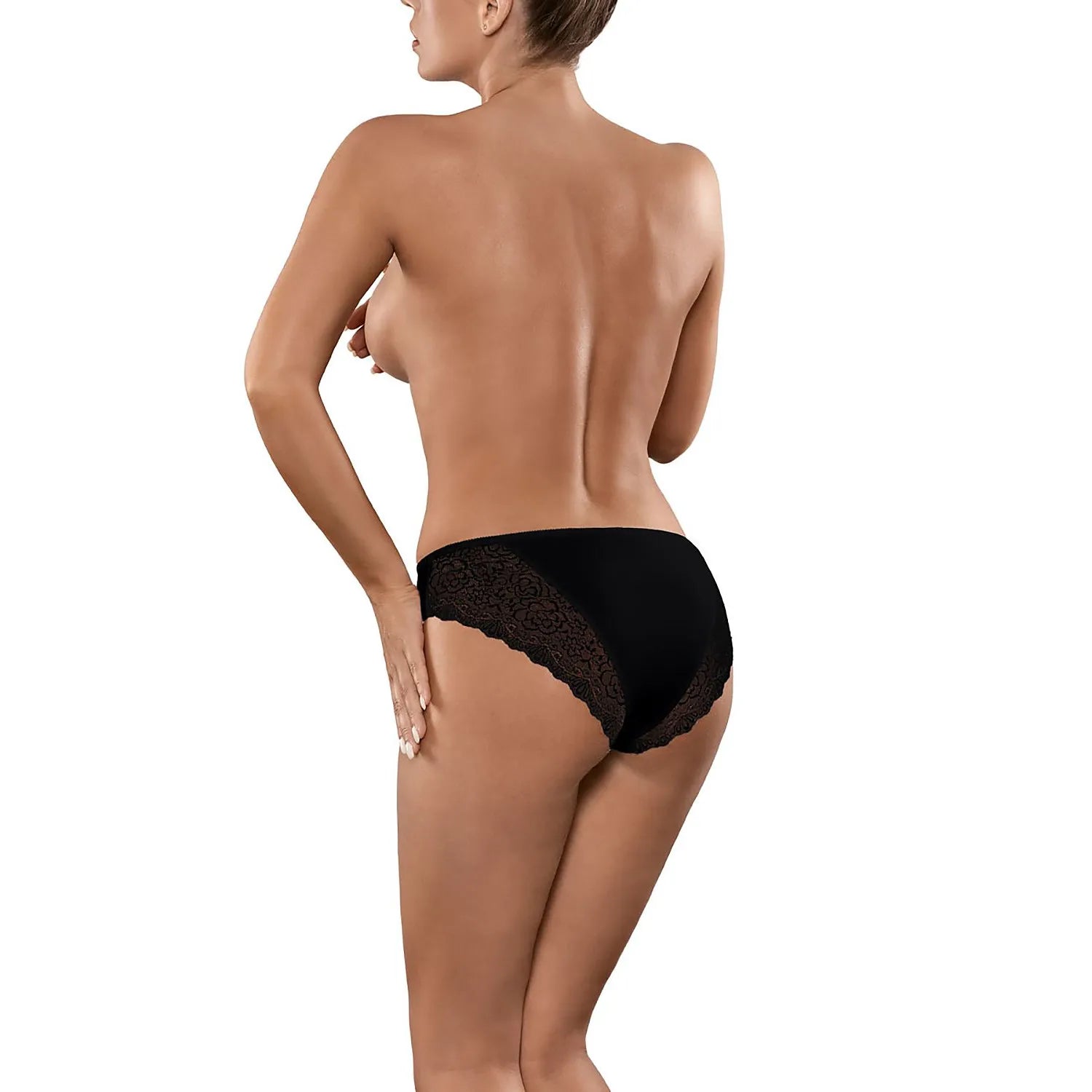 Culotte Babell noire en dentelle diagonale, design élégant et confortable, vue de dos, tissu doux et extensible.