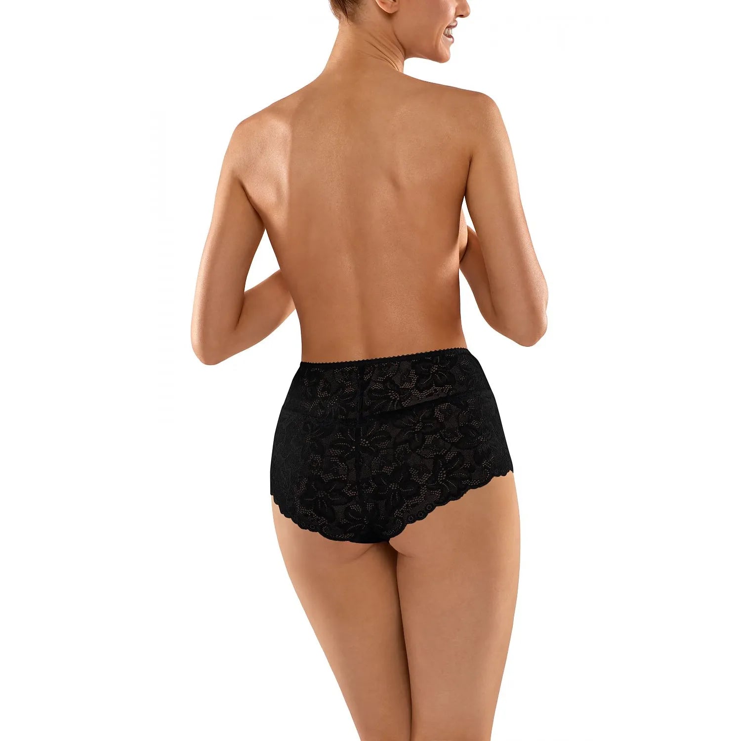 Culotte en dentelle noire taille haute Babell model 155172 lingerie élégante floral dentelle coton elasthanne maintien confort taille L M S XL