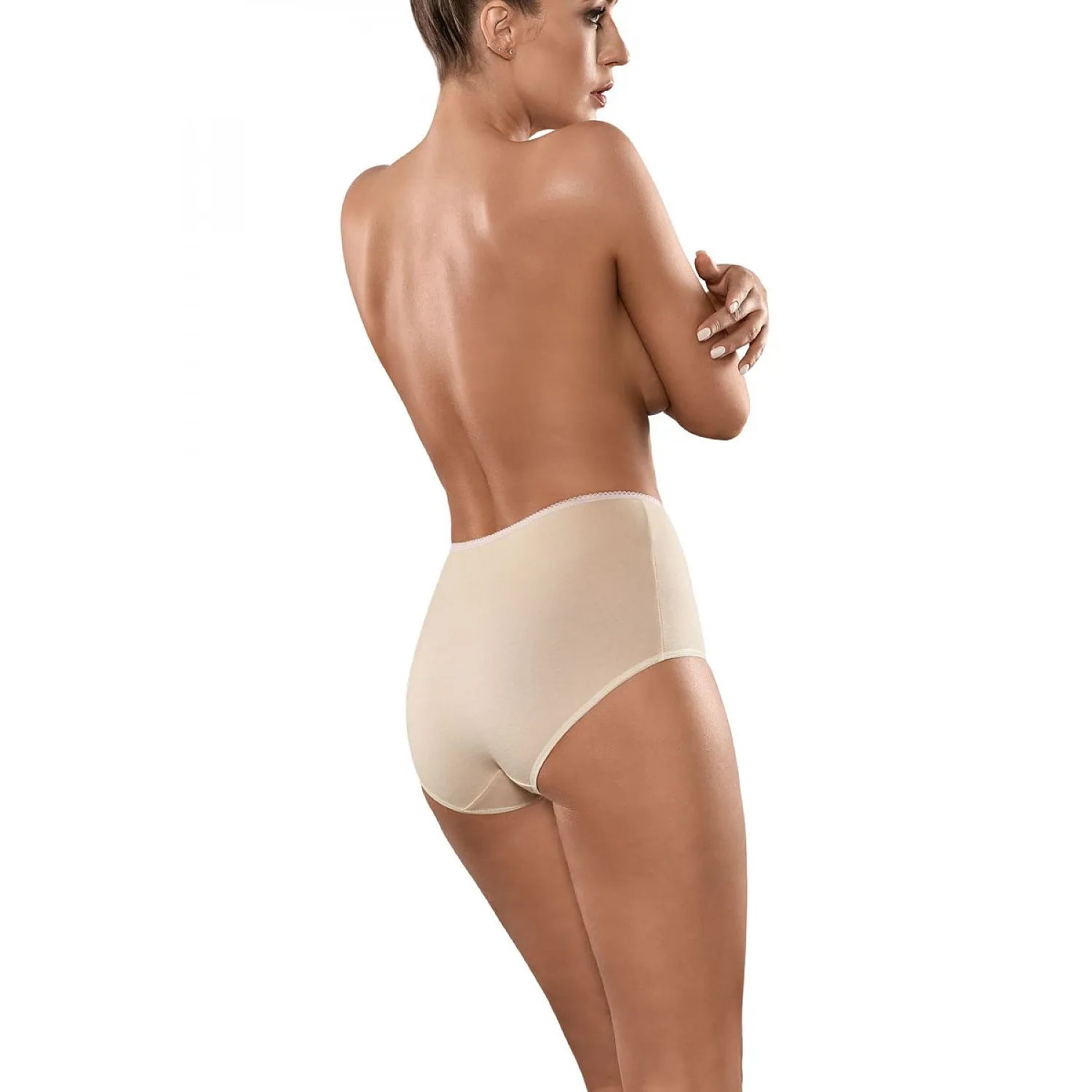 Culottes Babell beige taille haute, coton élasthanne, confort quotidien, invisibles sous les vêtements, finitions élastiques.