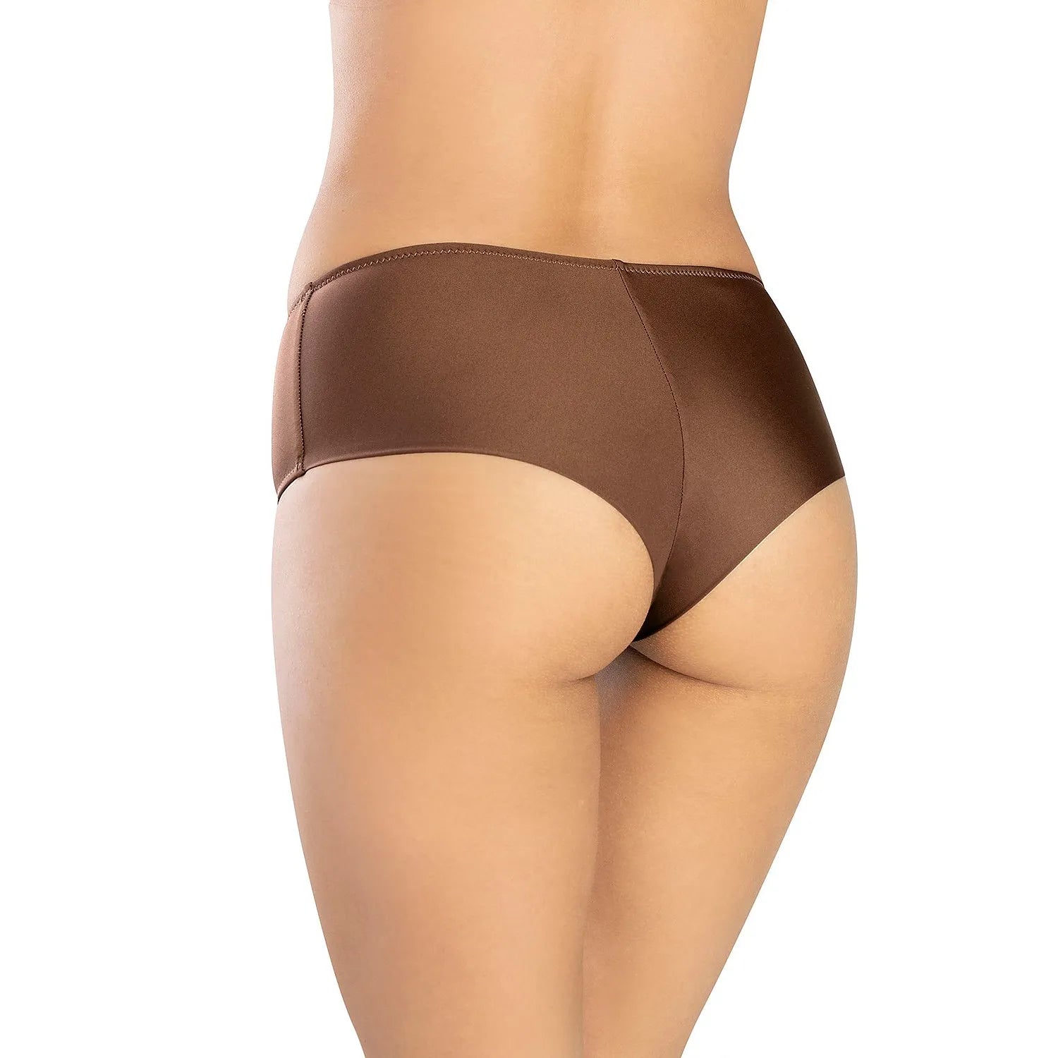 Culotte nageur brésilienne marron en microfibre douce, taille haute, coutures plates, design élégant et confortable.
